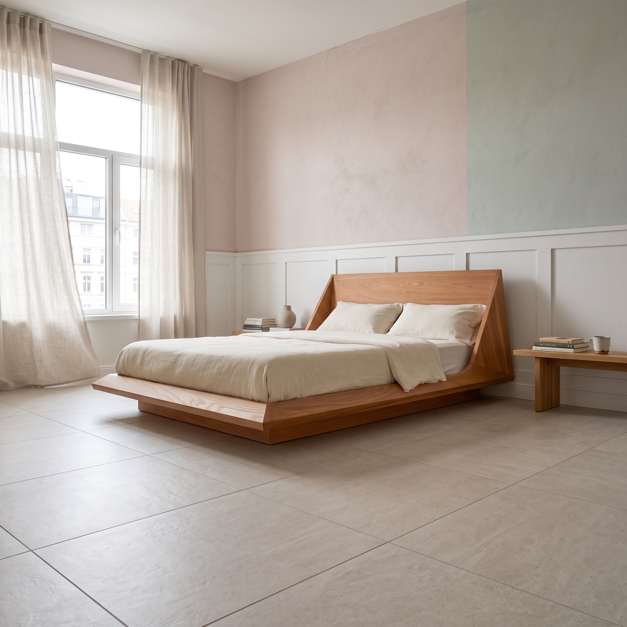 Mid-Century Modern Low Profile Platform Bed, Solid Wood Platform Bed Frame, Minimalist Bedroom Furniture