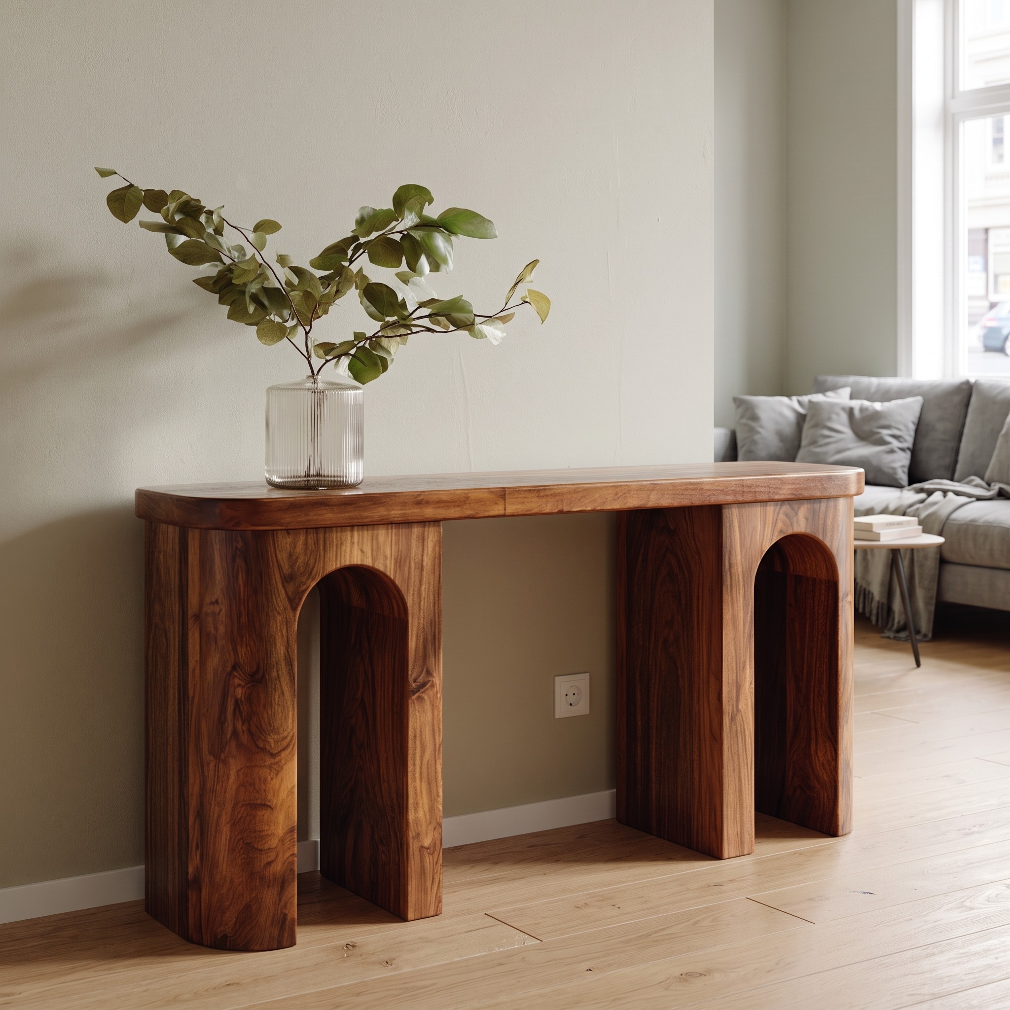 Mid Century Modern Minimalist Wood Console Table, Sleek Narrow Entryway & Hallway Display Table, Model