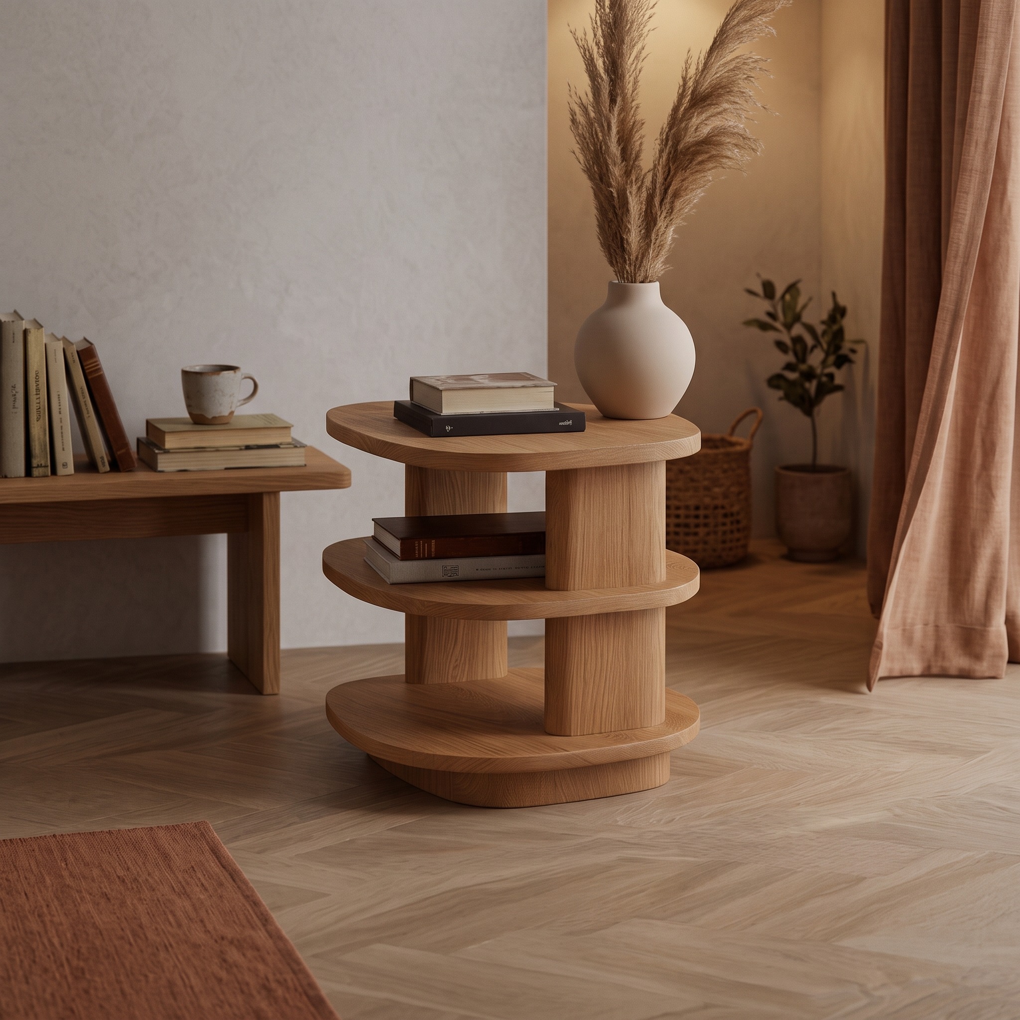Mid Century Modern Small Wood Side Table, Handcrafted End Table & Nightstand for Living Room, Reading Nook