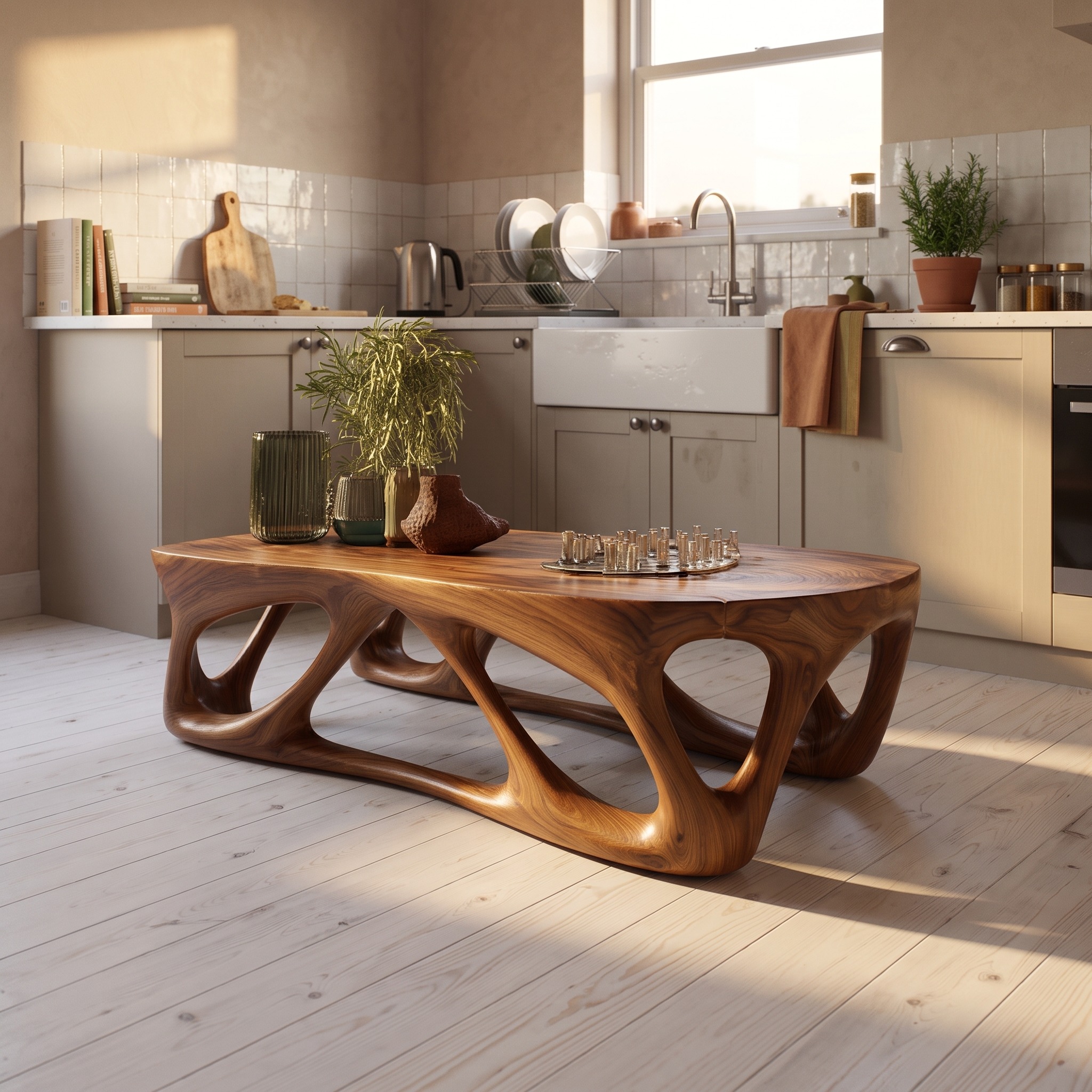 Mid Century Modern Solid Wood Coffee Table, Elegant Living Room Design Accent Table, Model