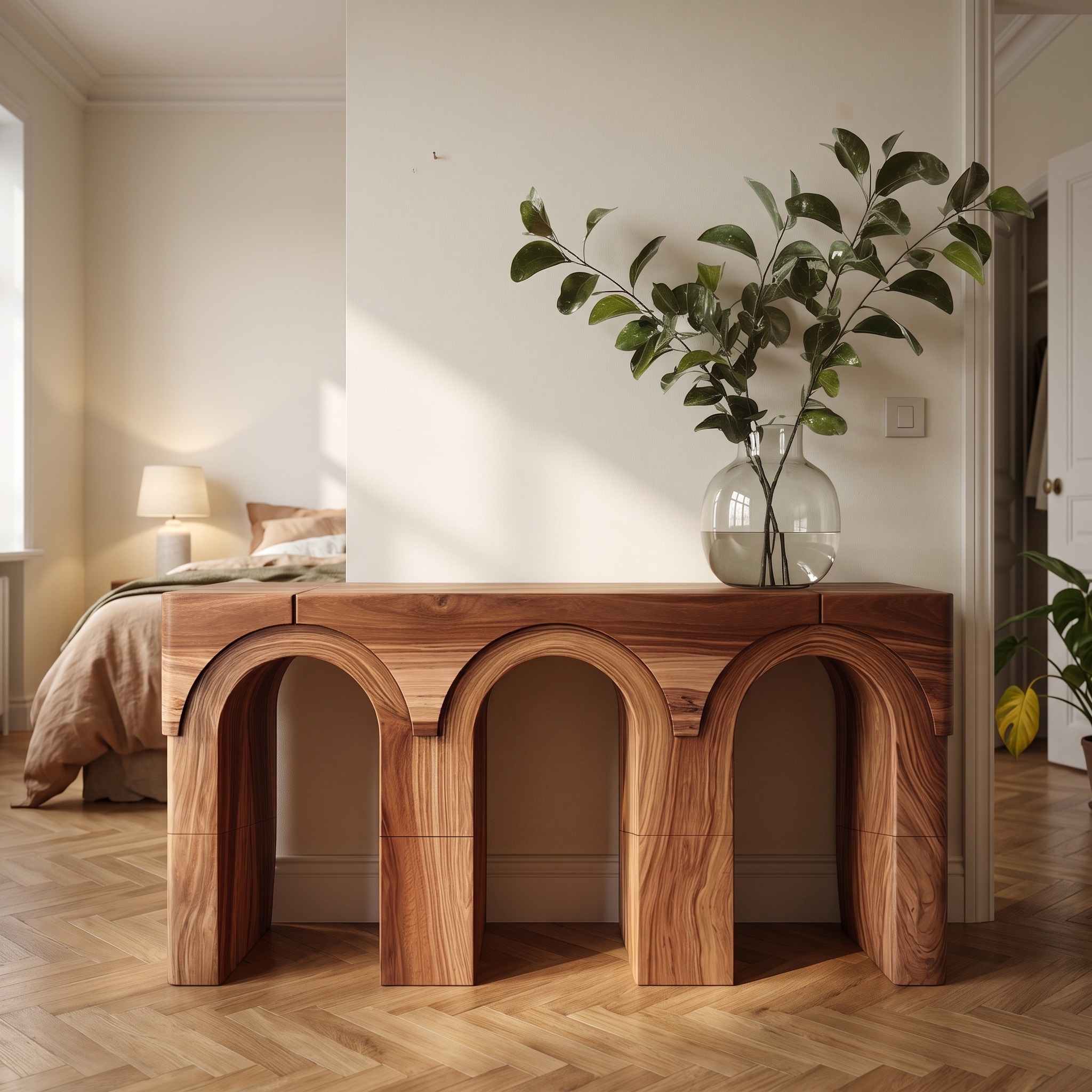 Mid Century Modern Solid Wood Console Table, Compact Entryway Desk & Studio Apartment Living Room Furniture