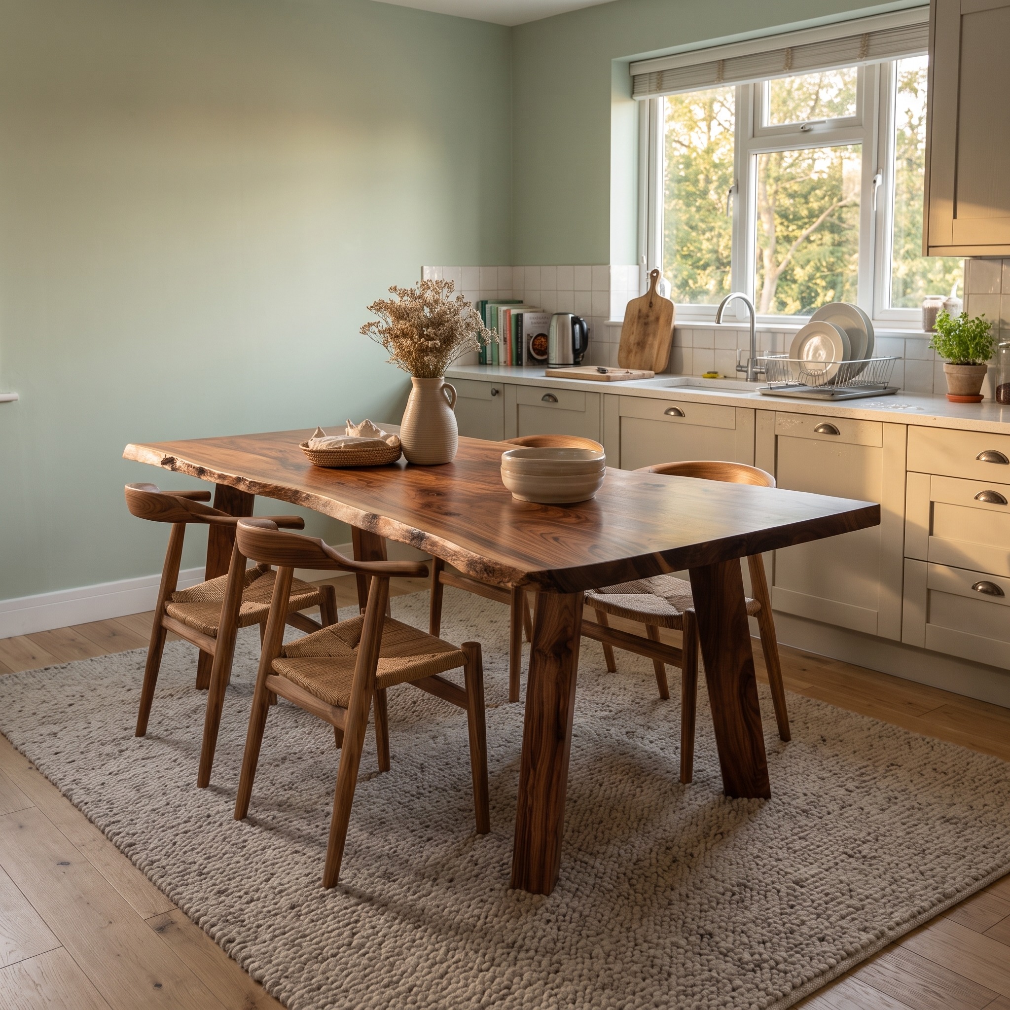 Mid-Century Modern Solid Wood Dining Table, Contemporary Kitchen & Dining Room Dinner Table, Model