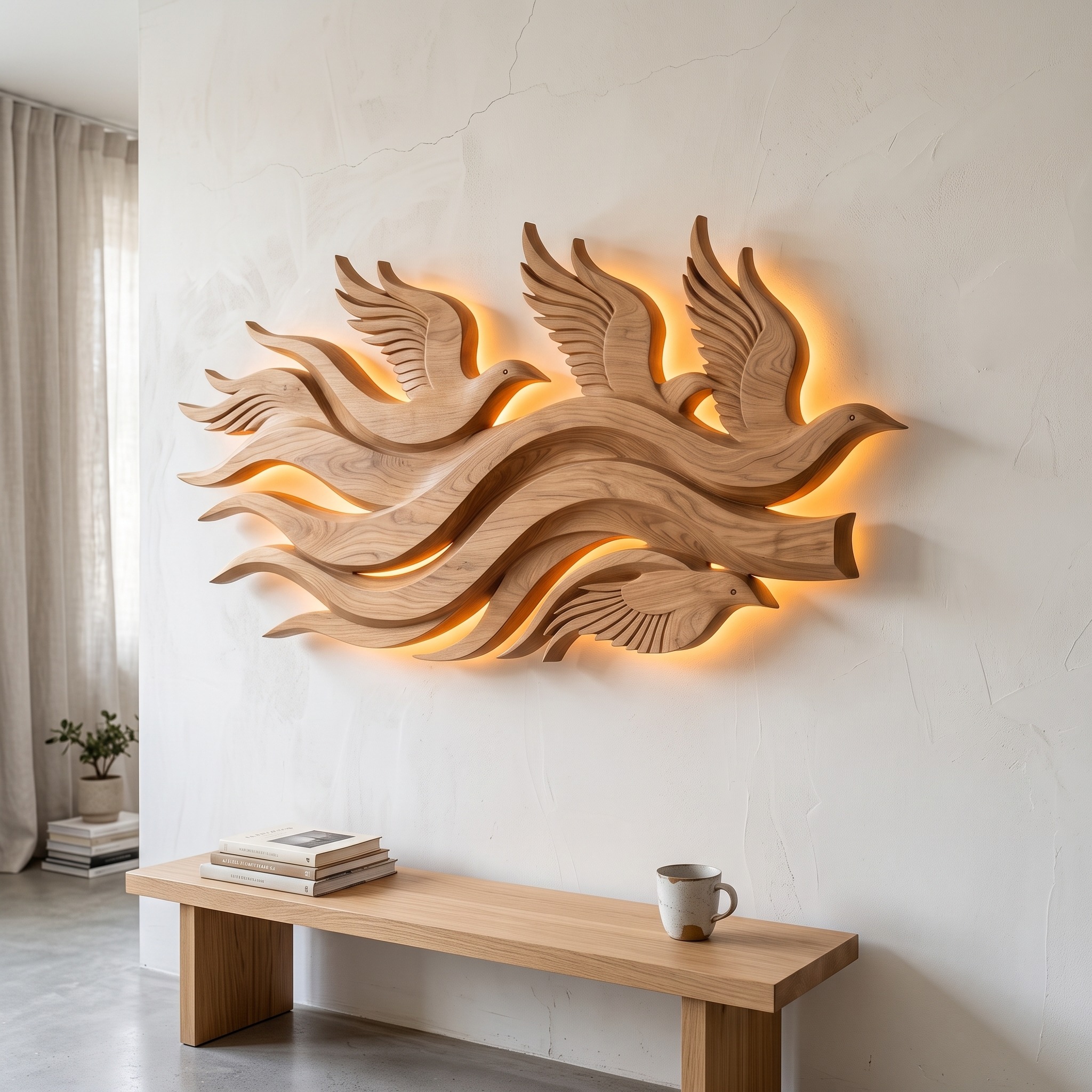 Mid-Century Modern Statement Wood Wall Panel, Retro Large Sculptural Wall Art Decor for Living Room Great Room