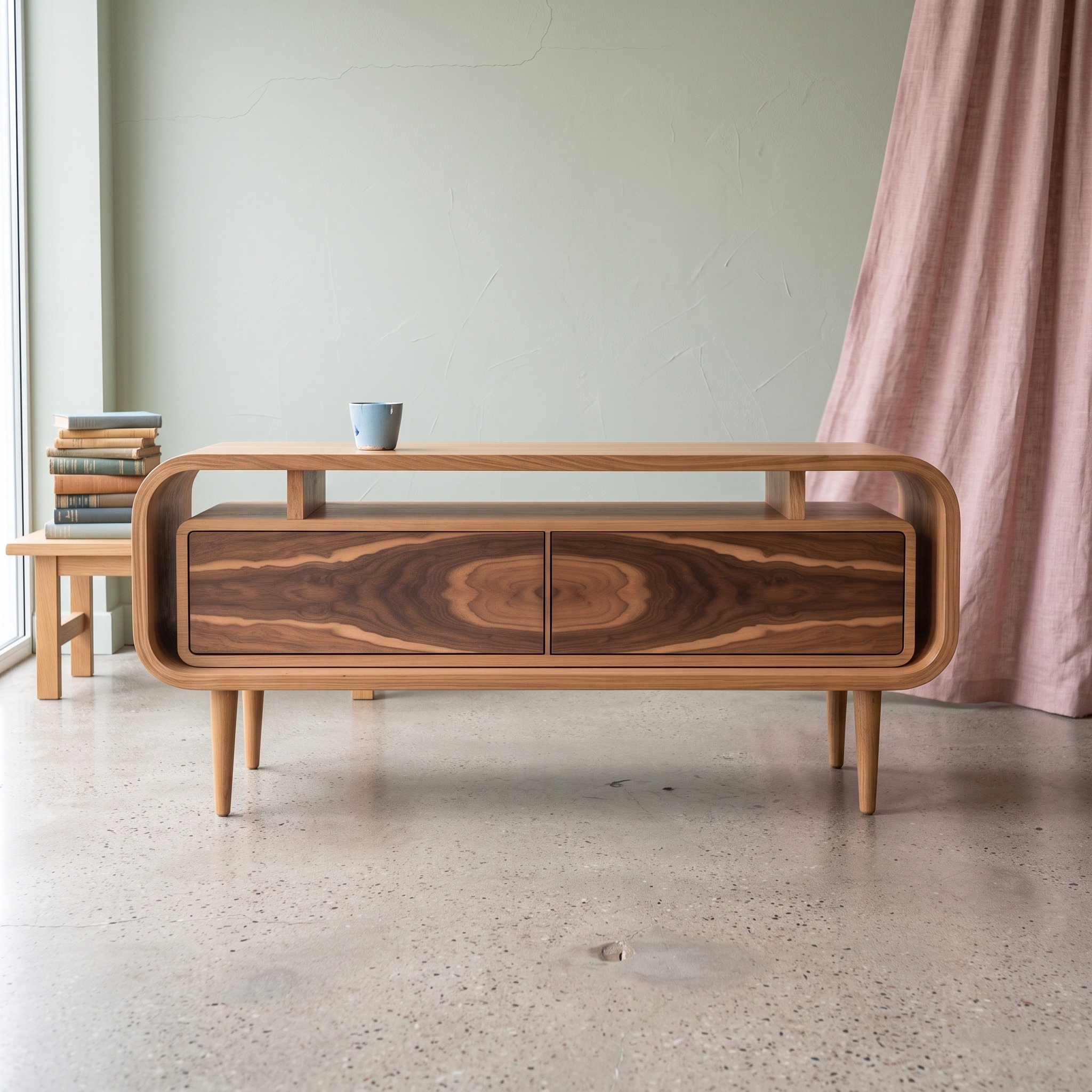 Mid Century Modern Storage Console, Solid Wood Sideboard Credenza for Living Room, Entryway or Dining Area