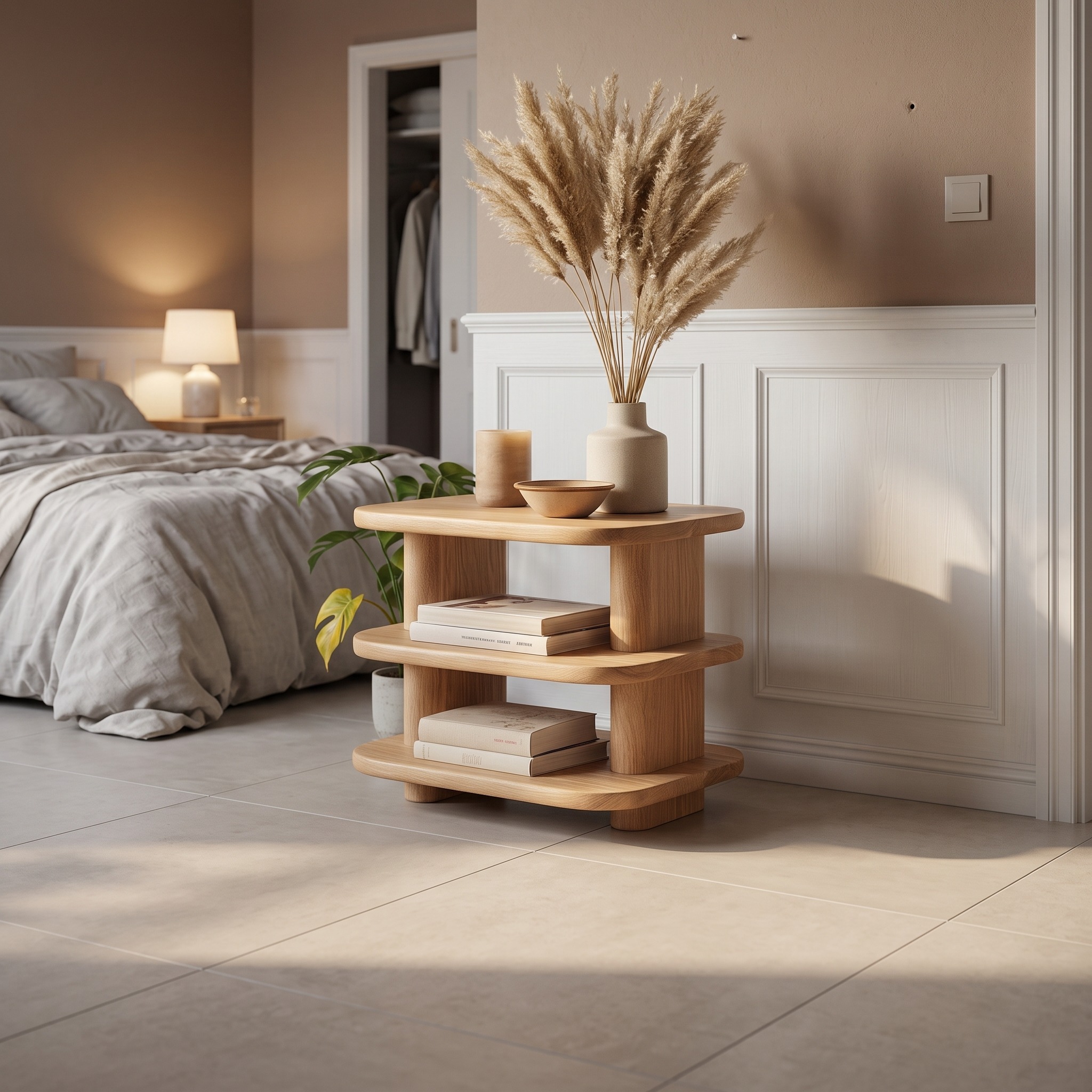 Mid Century Modern Storage Side Table, Handcrafted Wood End Table & Bedside Nightstand for Bedroom, Living Room