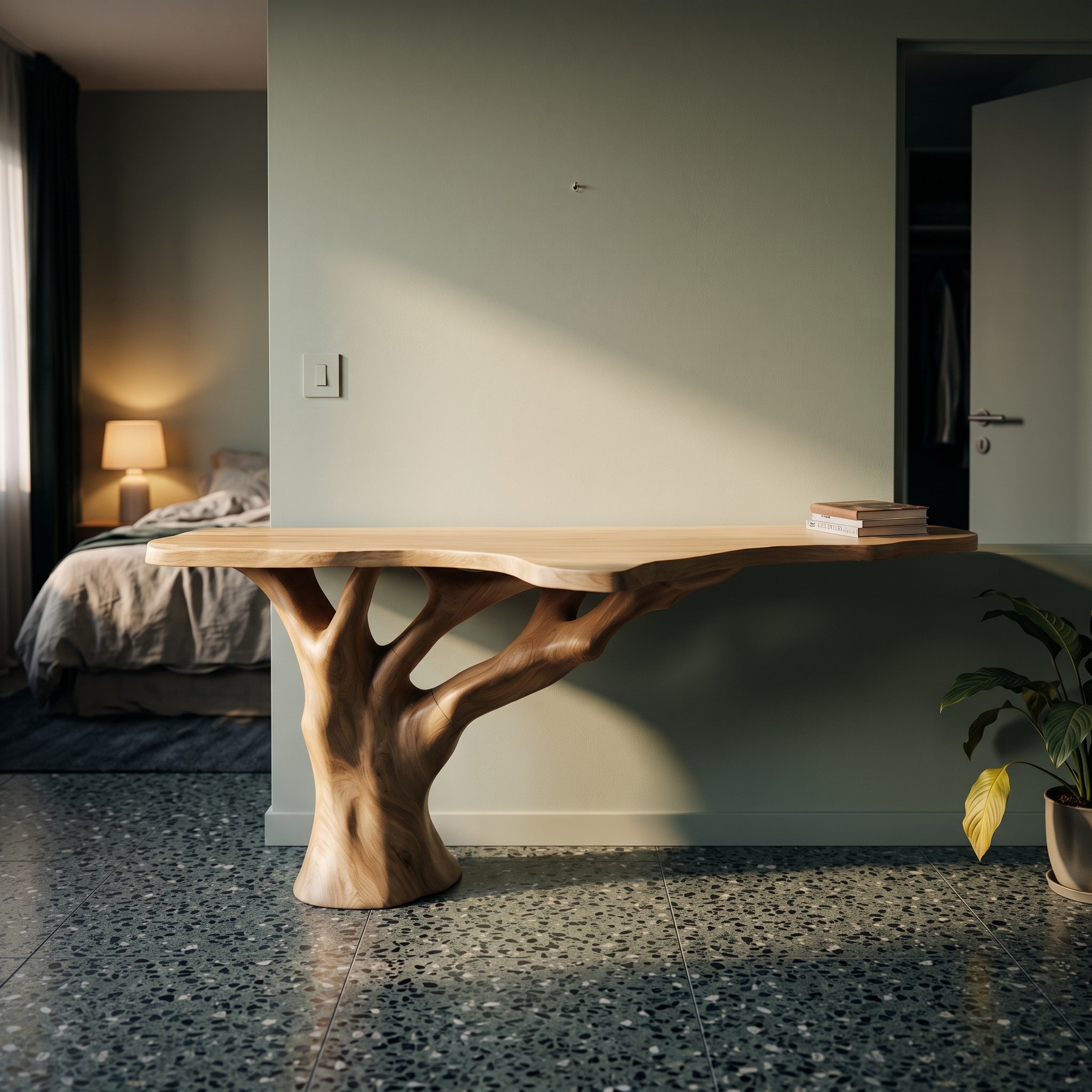 Mid Century Modern Tree Console Table, Sculptural Solid Wood Branch Base, Unique Entryway & Living Room Decor