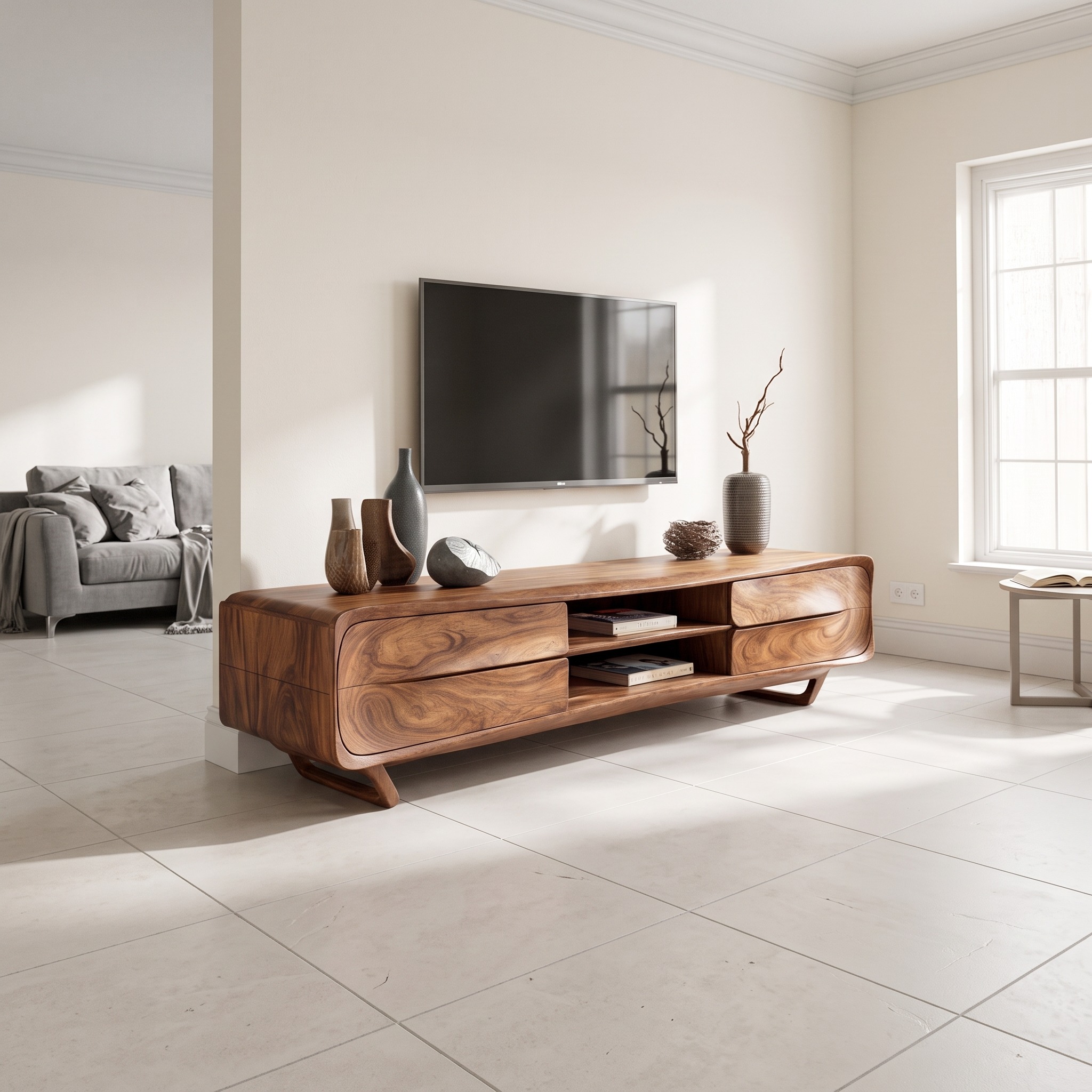 Mid Century Modern TV Cabinet Artistic Design Living Room