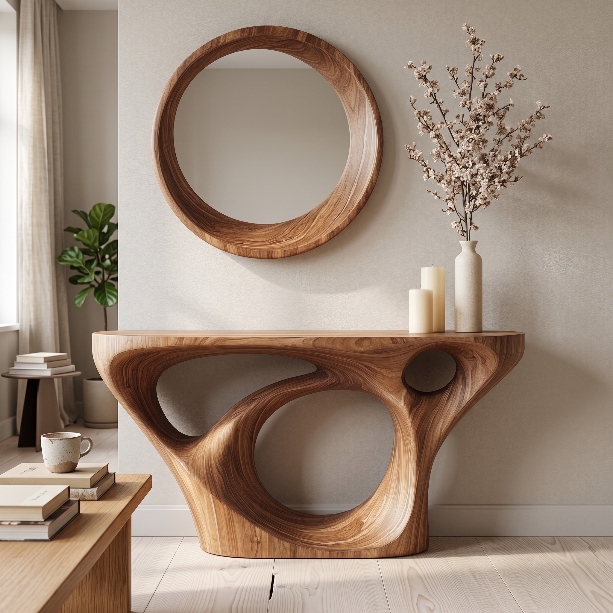 Mid Century Modern Unique Solid Wood Console Table, Living Room & Entryway Wooden Accent Table, Model