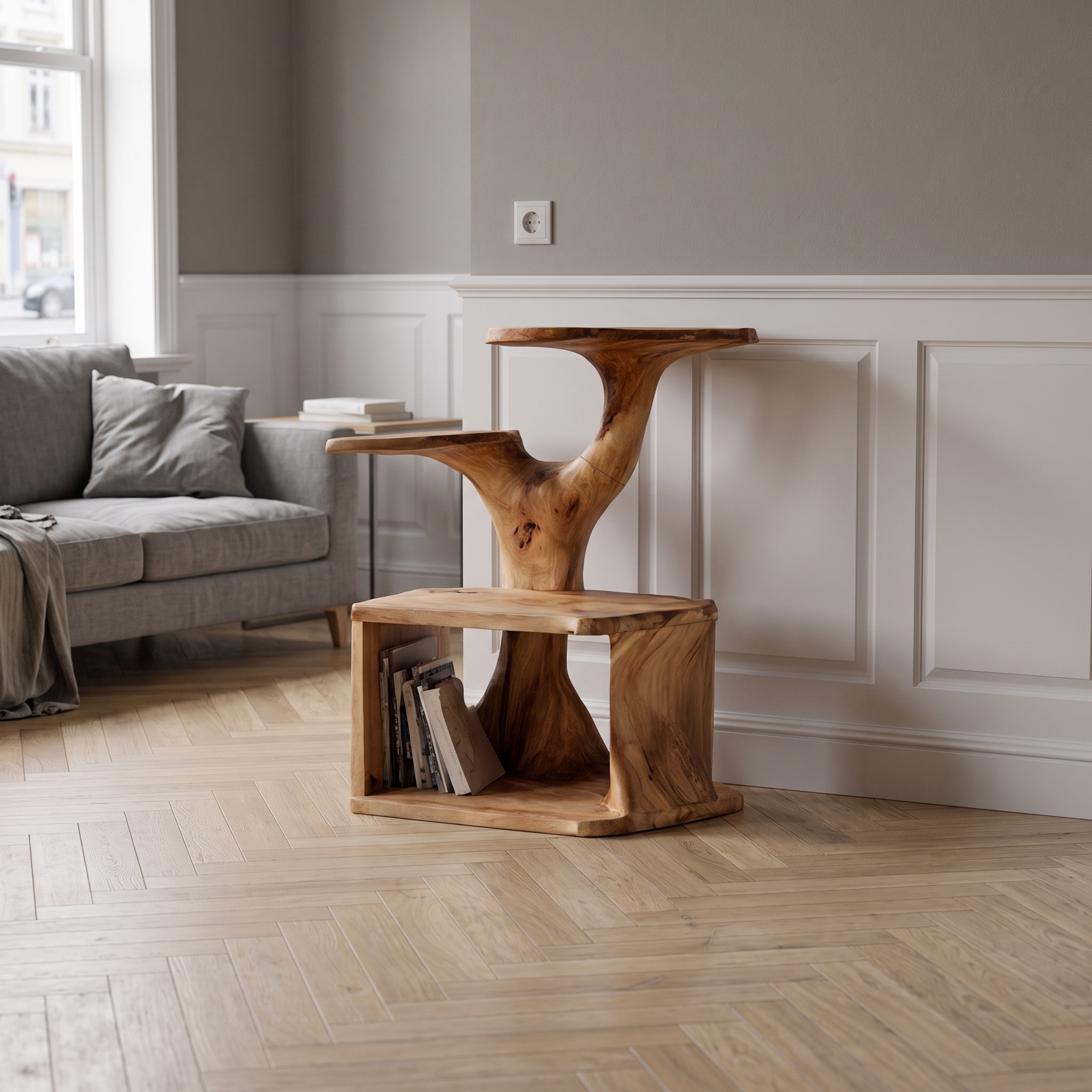 Mid-Century Modern Wood Accent Table, Round Pedestal Side Table for Living Room, Bedroom & Entryway