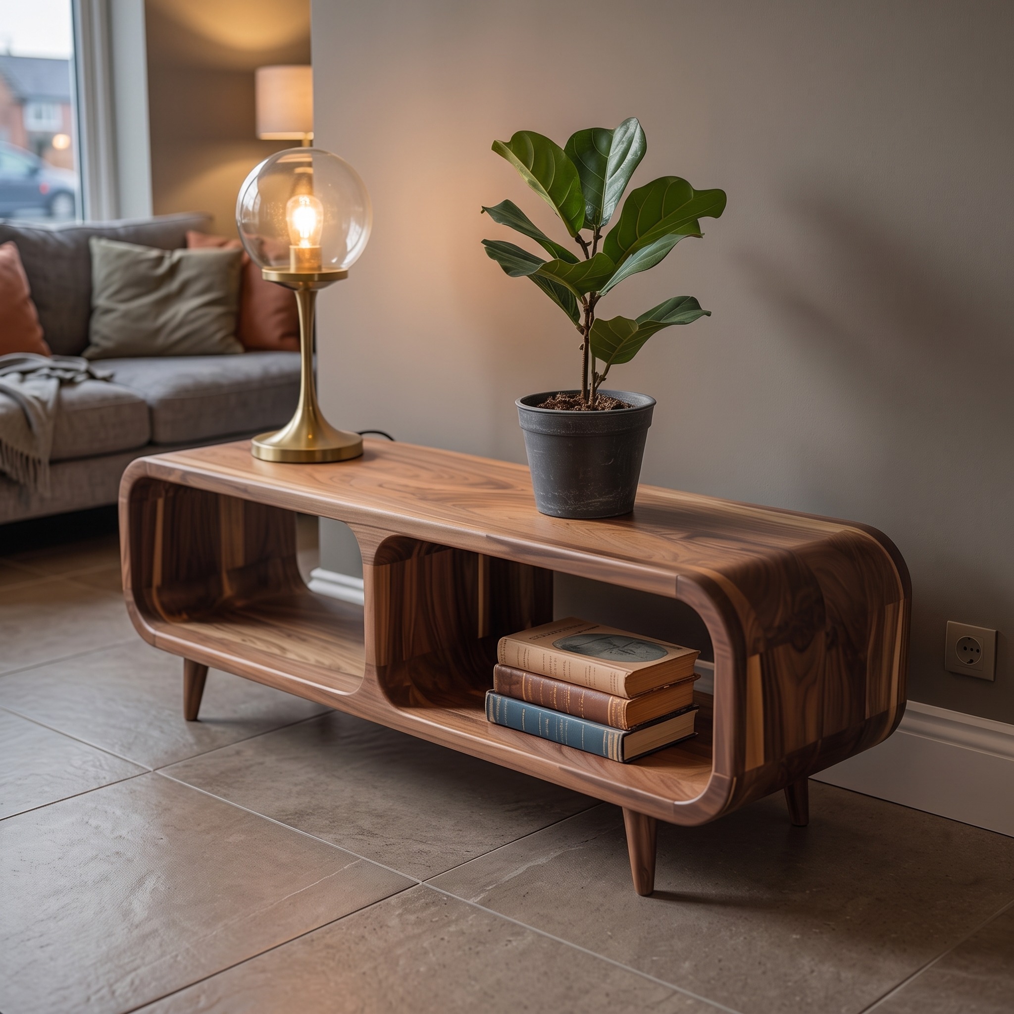 Mid Century Modern Wood Storage Console Table, Accent Credenza with Shelves for Entryway & Living Room