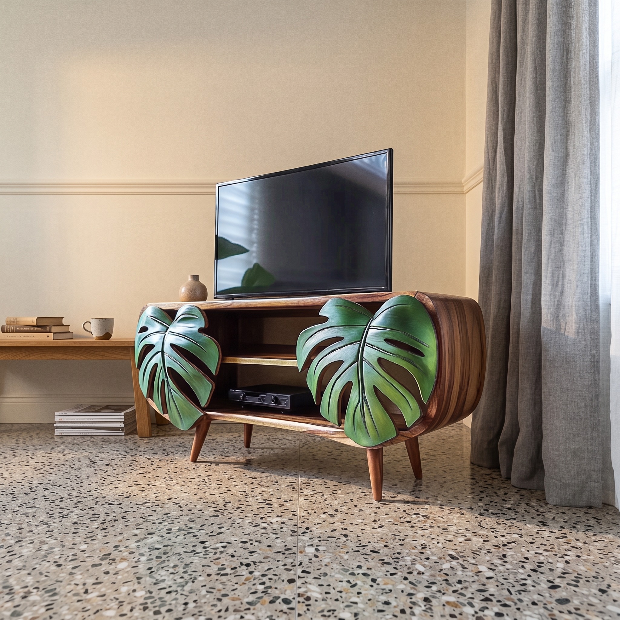 Mid Century Modern Wood TV Cabinet, Retro Low Profile Media Console Storage Credenza for Living Room, Model