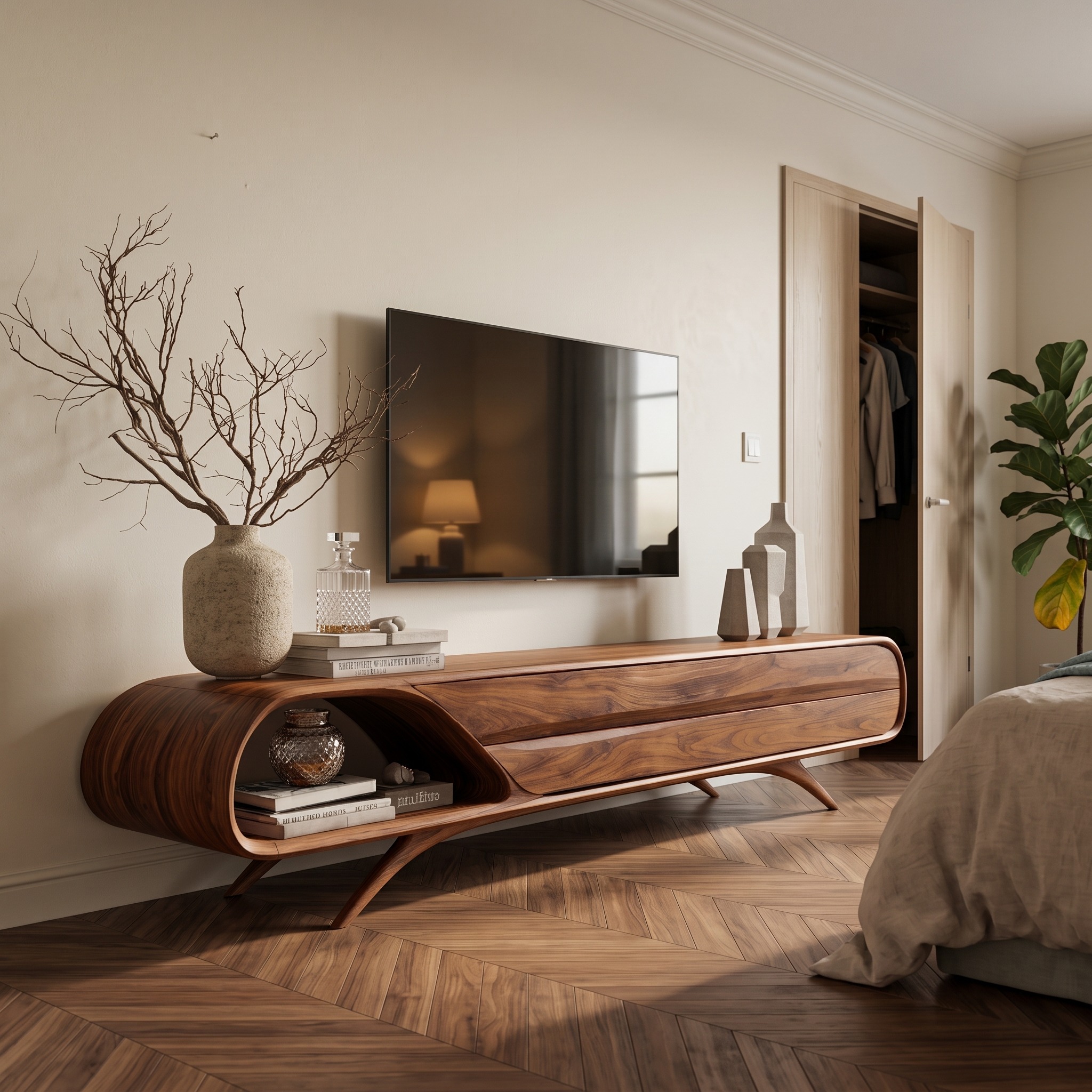 Mid Century Modern Wood TV Console for Living Room