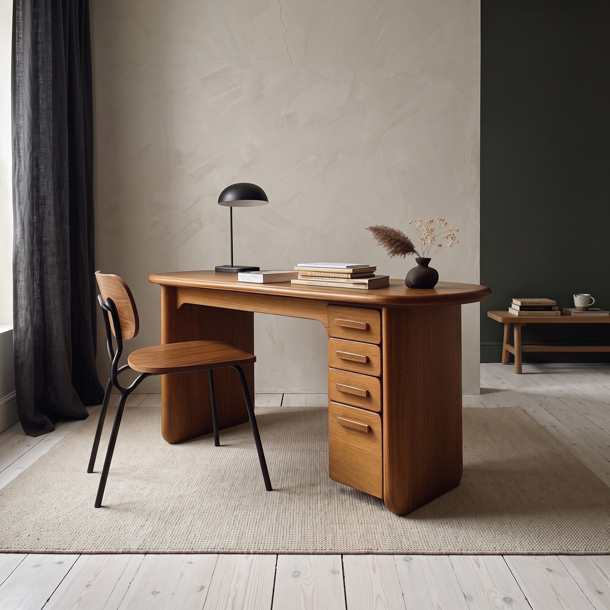 Mid Century Modern Writing Desk, Solid Wood Computer Study Table, Soft Minimalist Desk for Home Office & Workroom