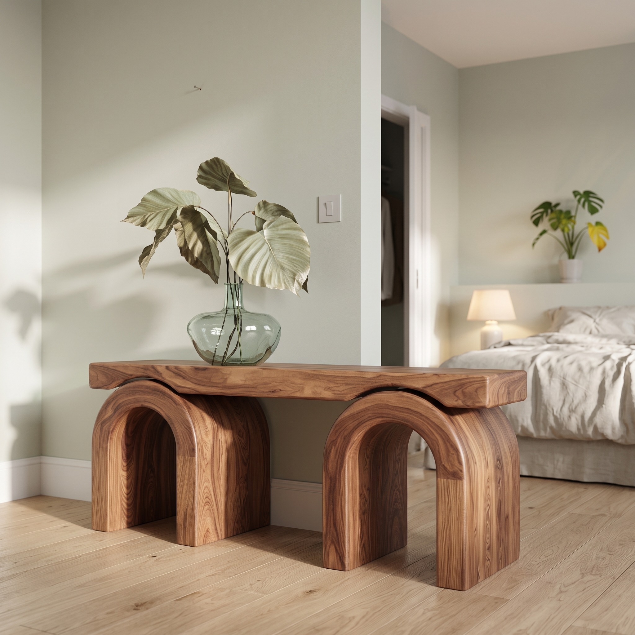 Mid Century Natural Wood Console Table, Organic Minimalist Living Room & Foyer Entryway Accent Table, Model