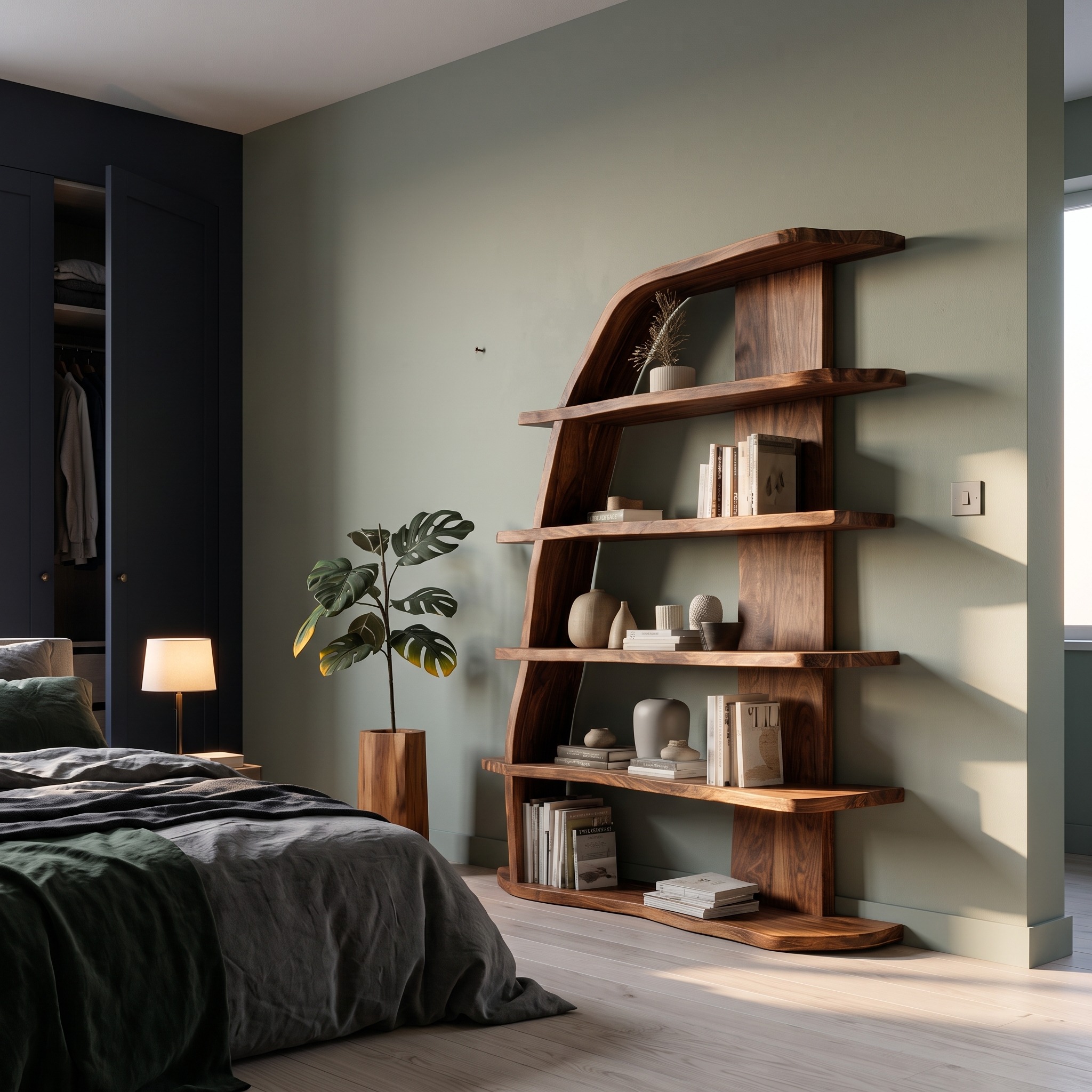 Mid Century Natural Wood Display Bookshelf for Living Room