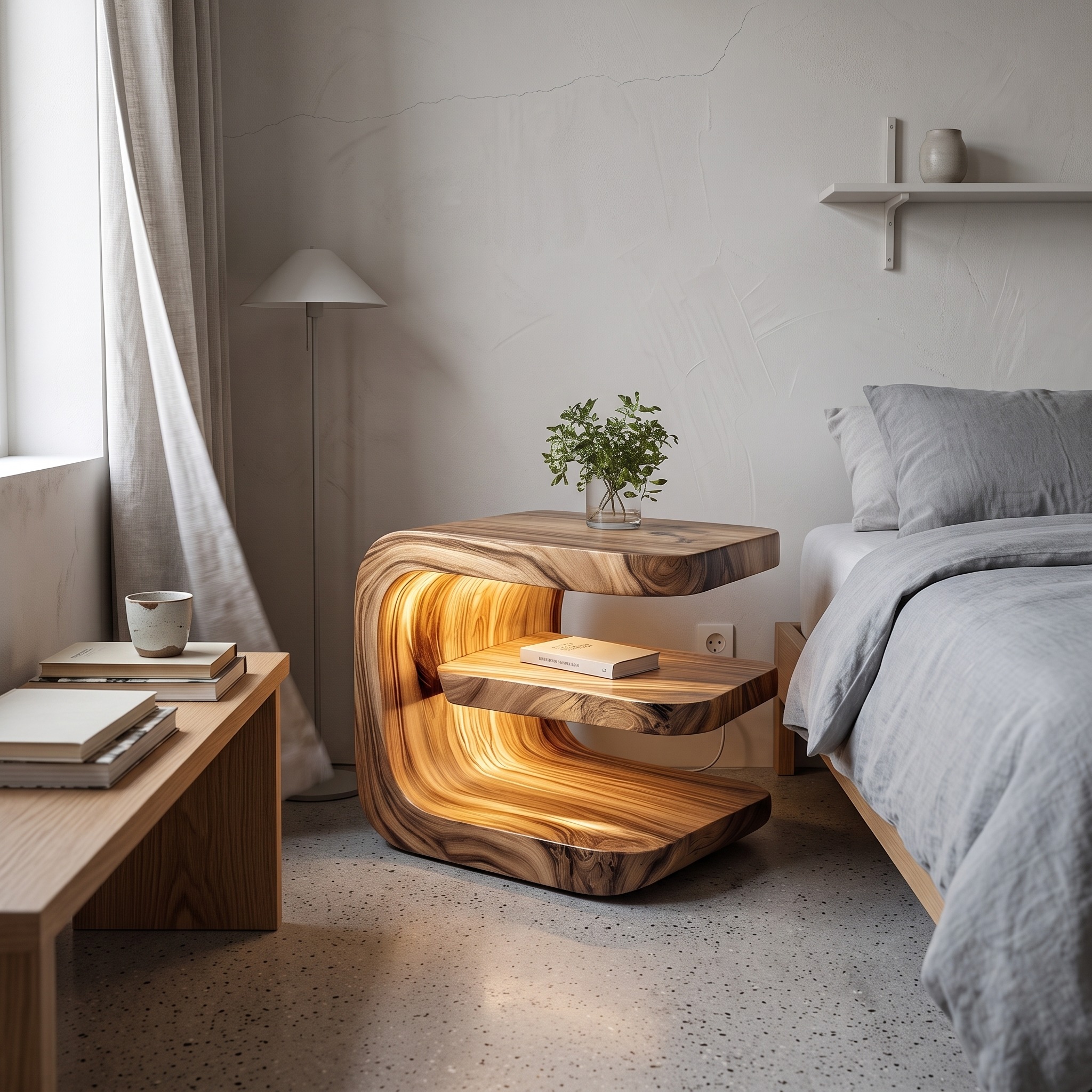 Mid Century Nightstand Bedroom Bed