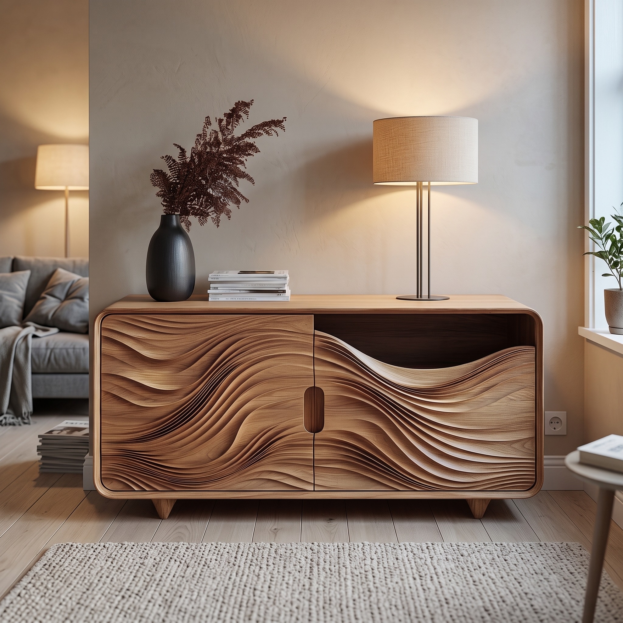 Mid Century Organic Wavy Cabinet Living Room or Bedroom