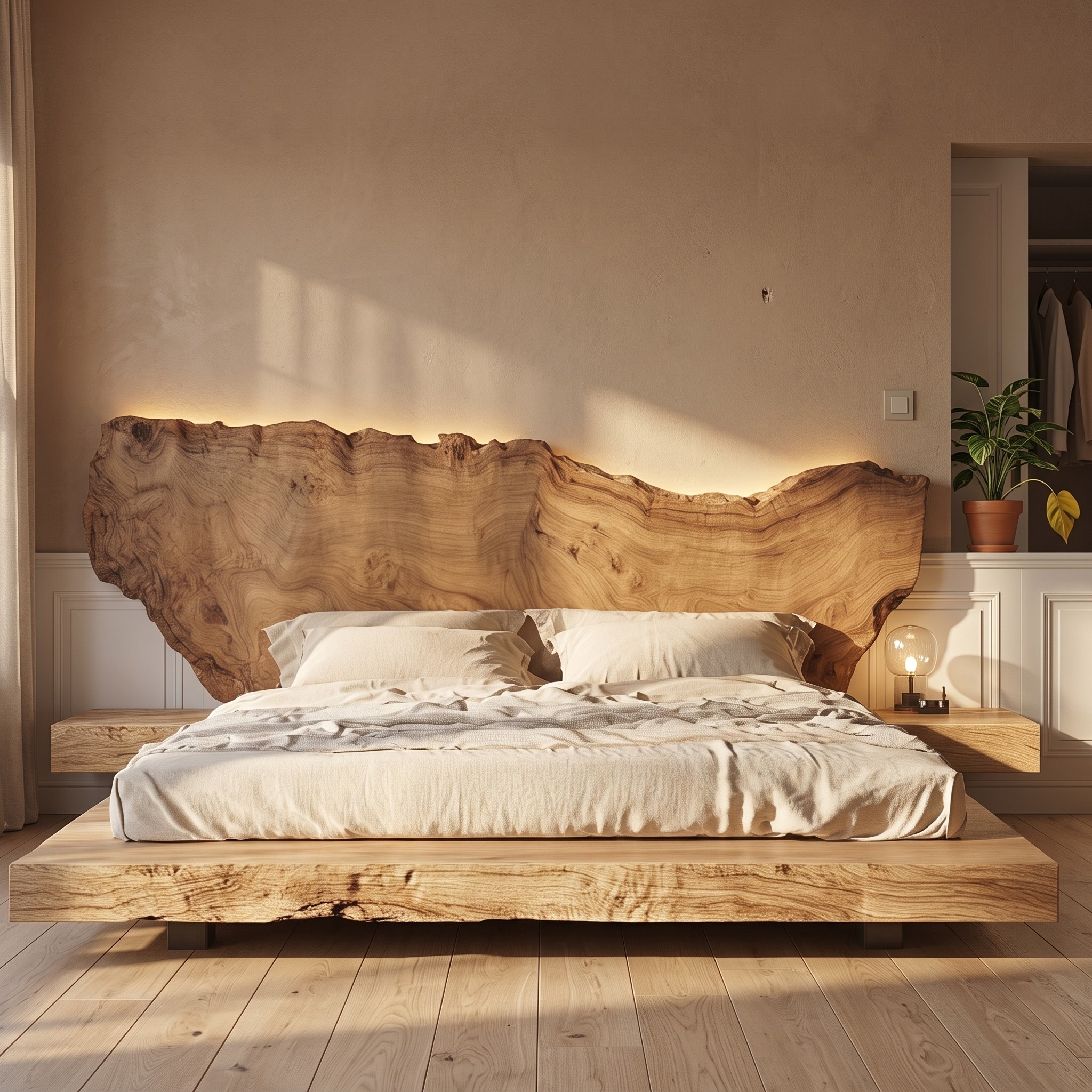 Mid Century Organic Wood Bed Bedroom