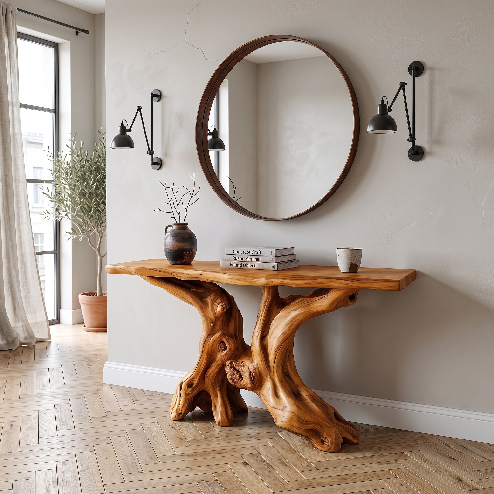 Mid Century Organic Wood Console Table Entryway