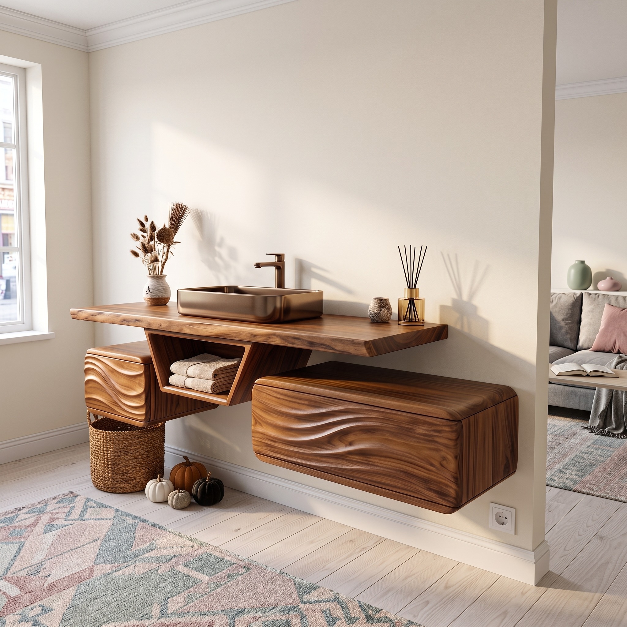 Mid Century Pumpkin Floating Bathroom Vanity Modern Bathroom