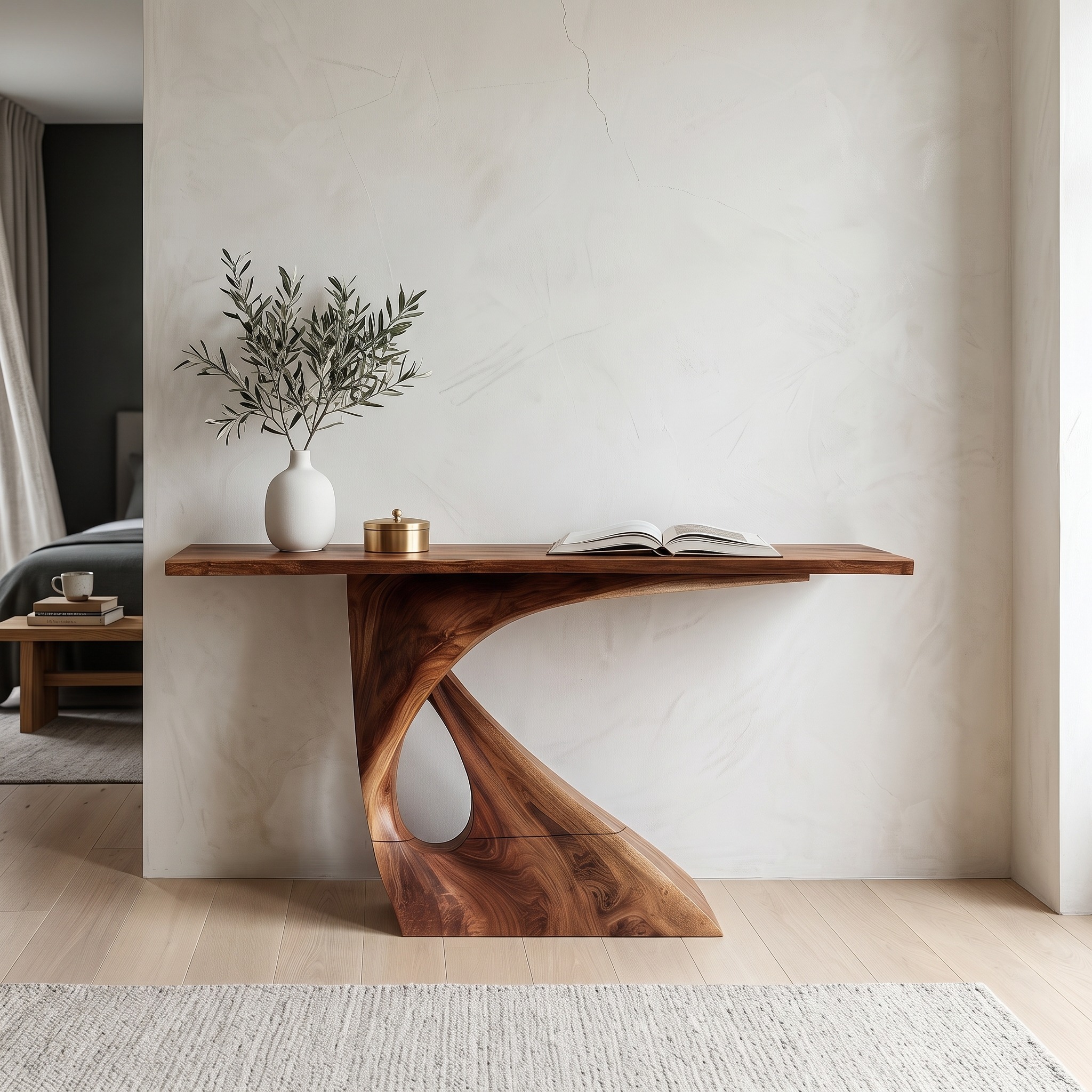 Mid Century Raw Edge Entry Table for Luxury Suite Interior