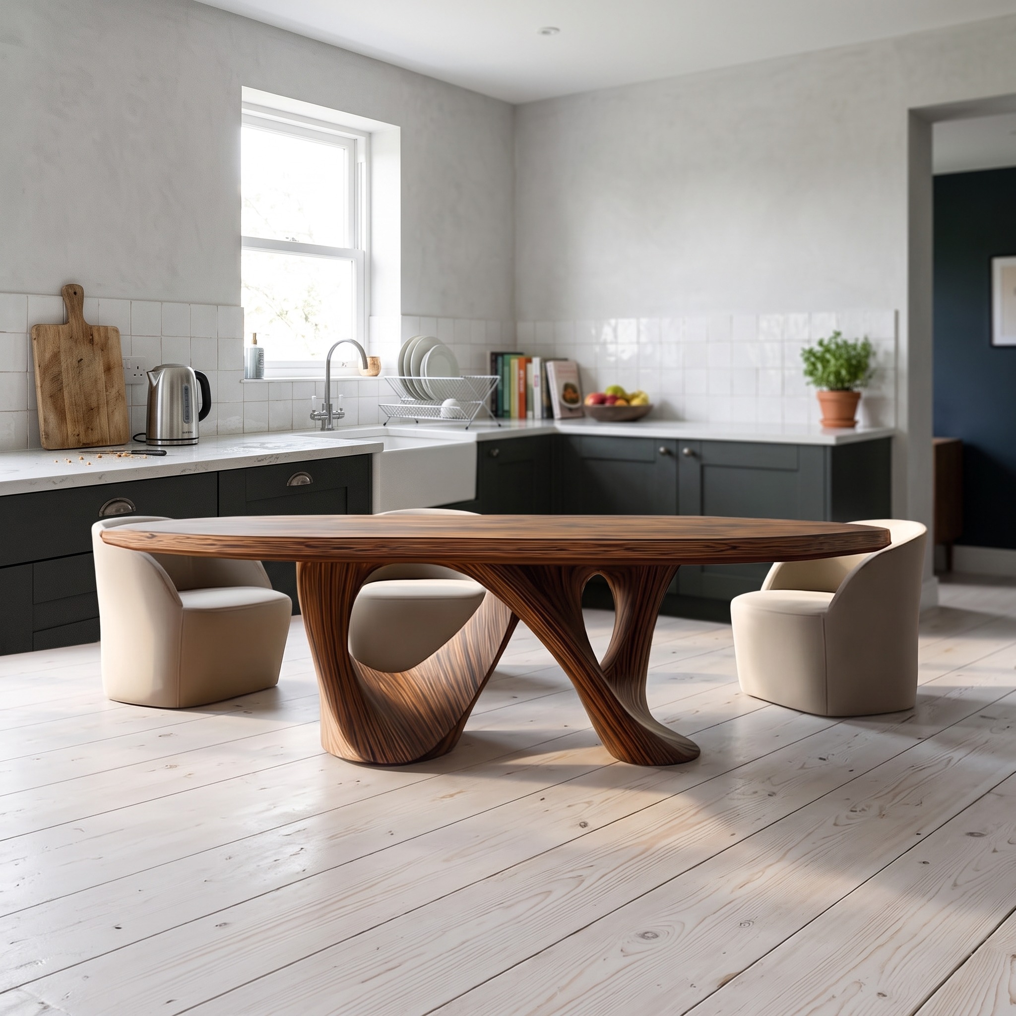 Mid Century Raw Edge Solid Wood Dining Table Kitchen