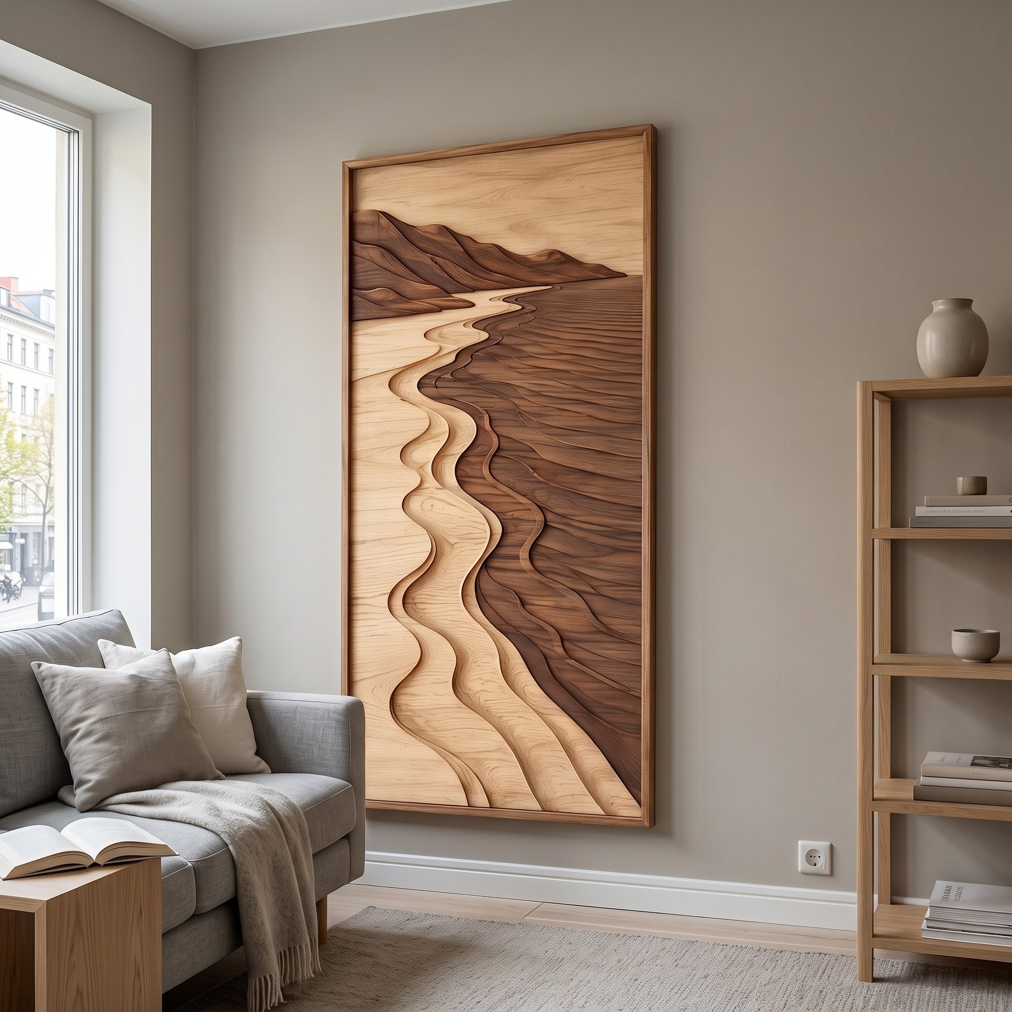Mid Century River Landscape Wall Art for Living Room