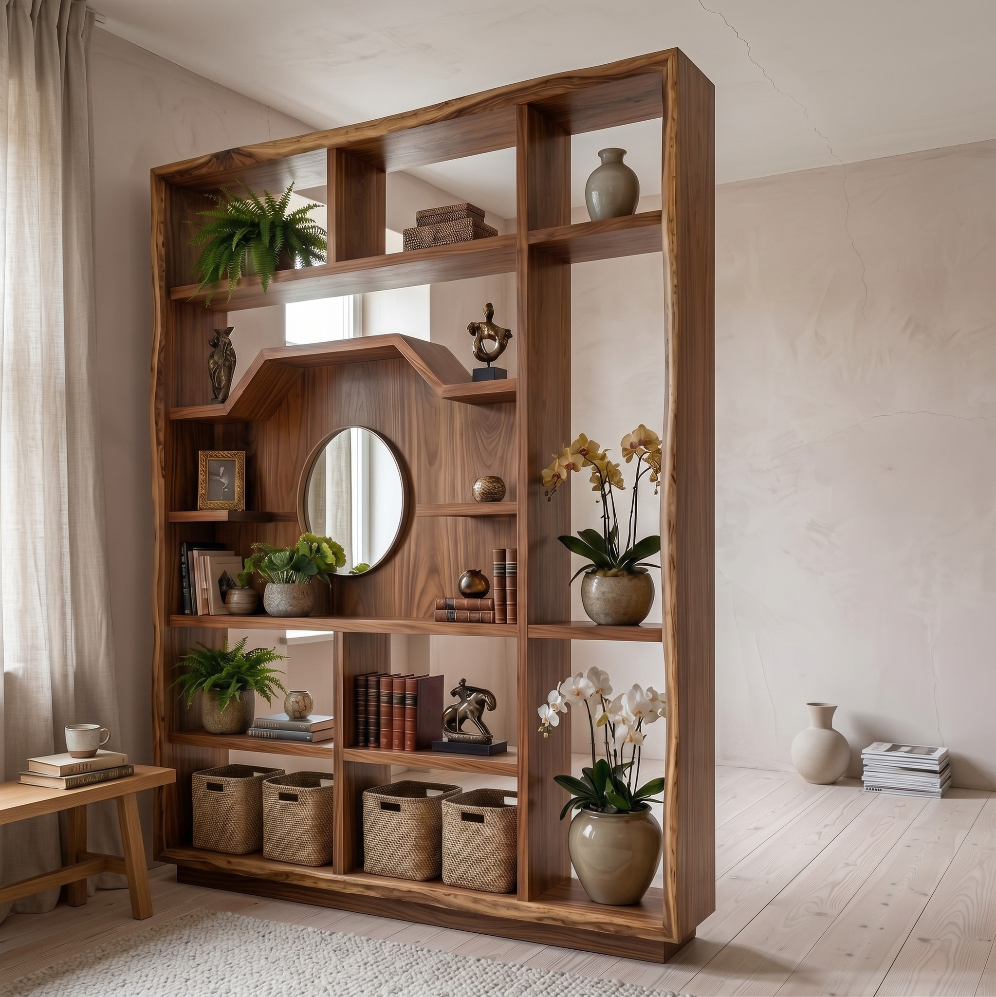 Mid Century Room Divider Bookshelf for Living Room and Office