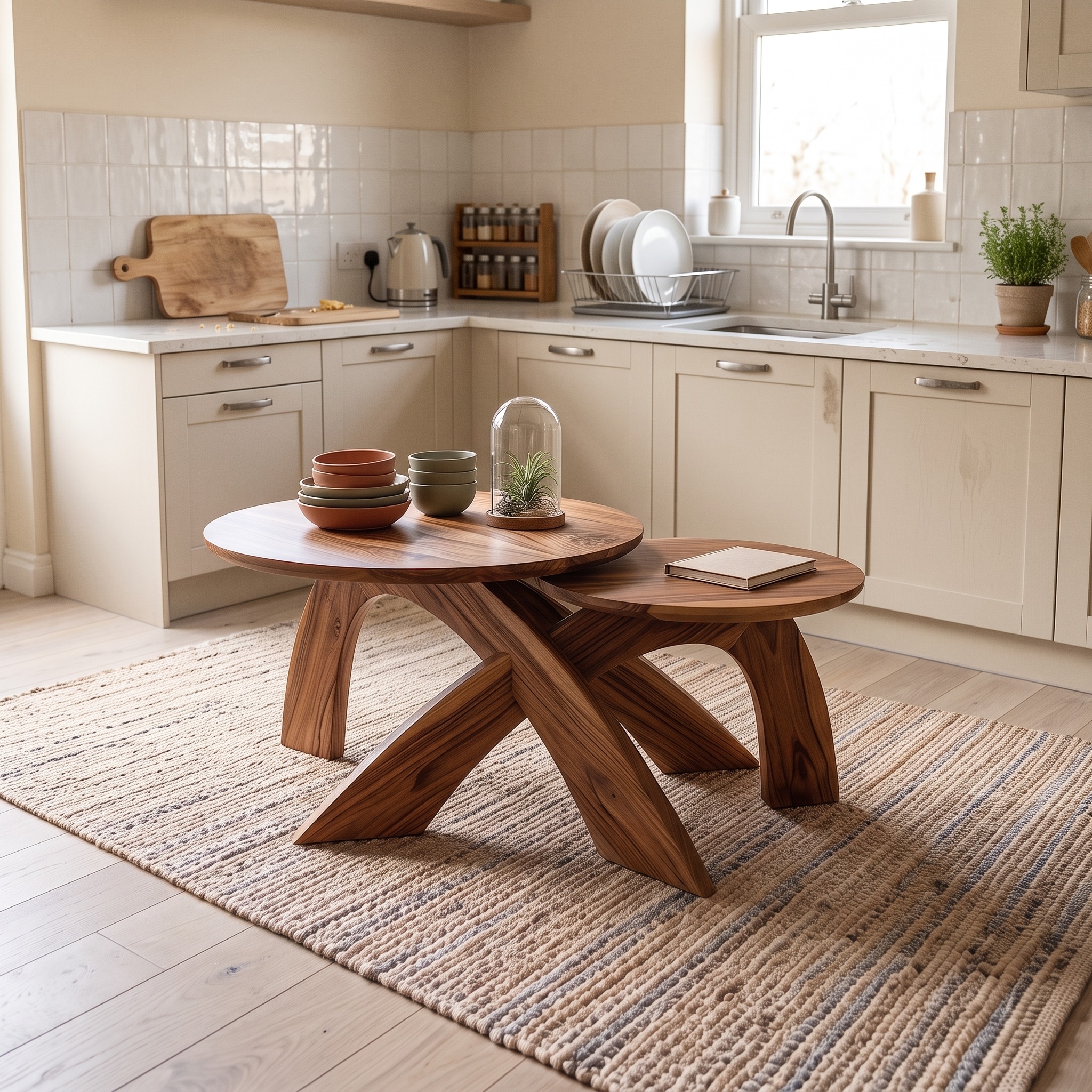 Mid Century Round Coffee Table Biophilic Living Room