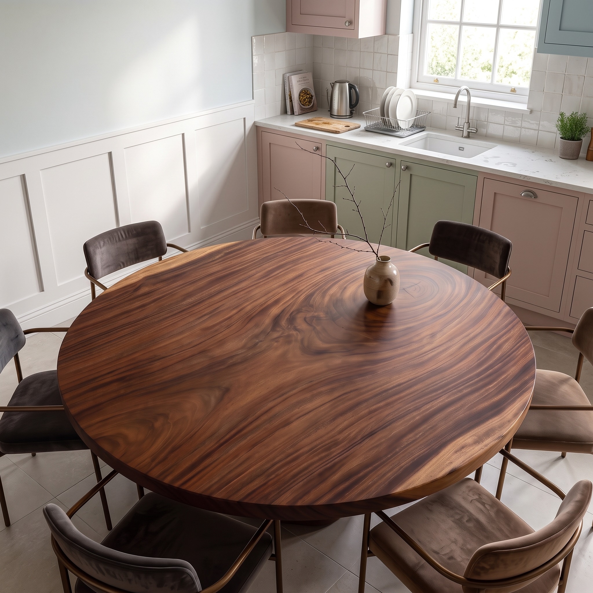 Mid Century Round Dining Table Top Garden View