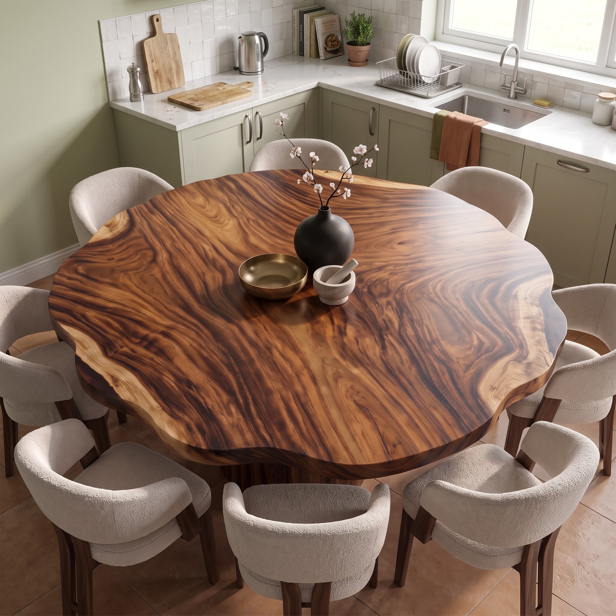 Mid Century Round Wood Table Top Dining Room