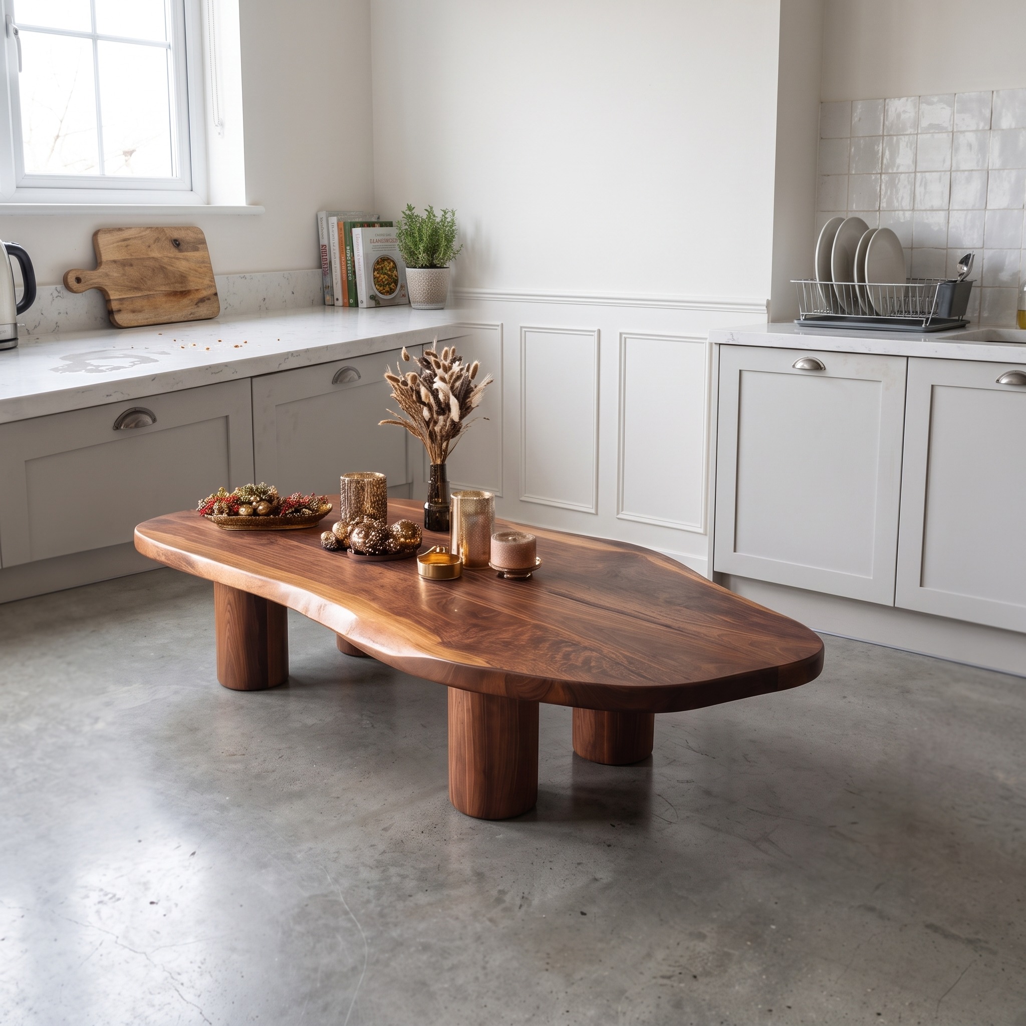 Mid Century Rustic Coffee Table, Handcrafted Solid Wood Live Edge Slab Accent Table for Living Room