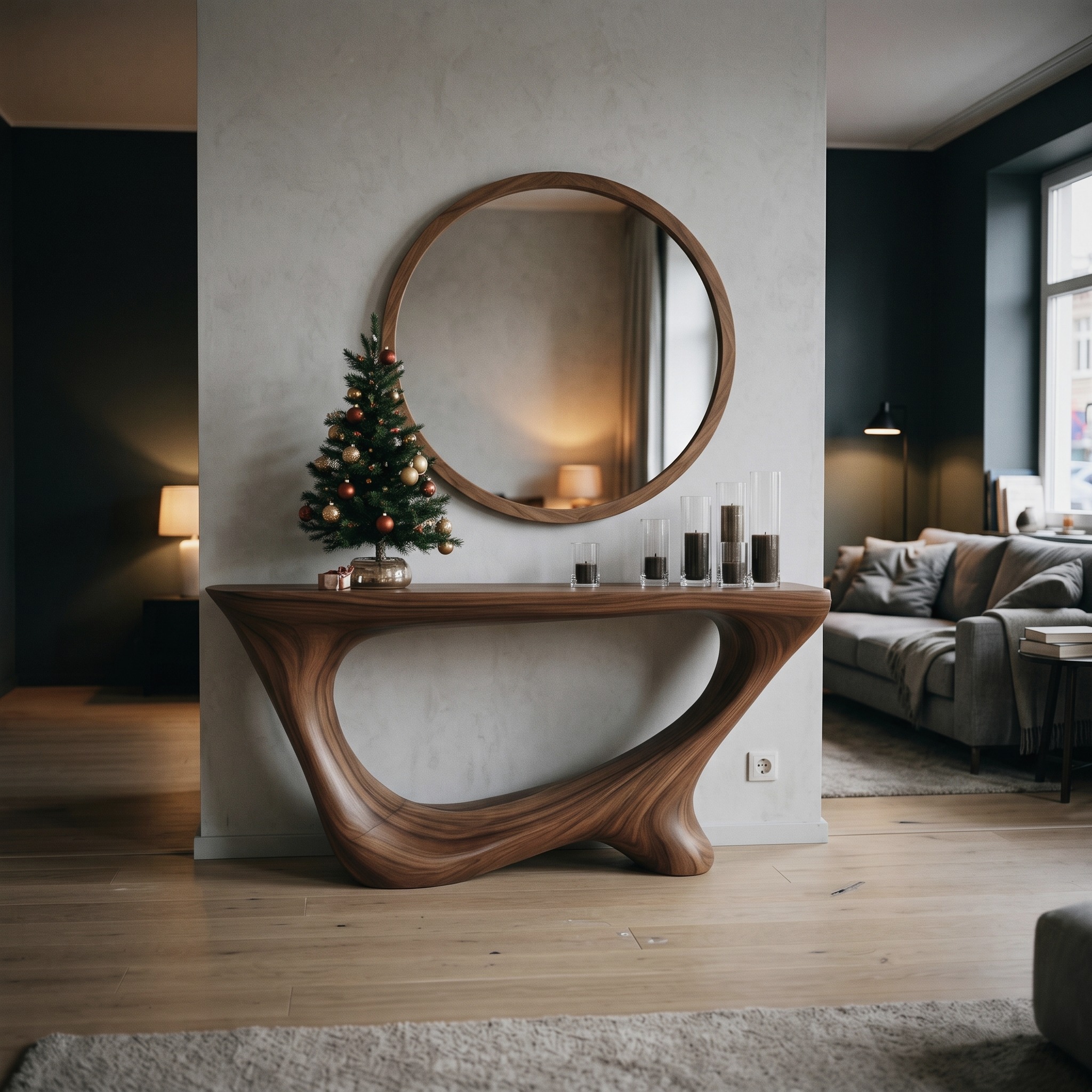 Mid Century Rustic Console Table Christmas Entryway
