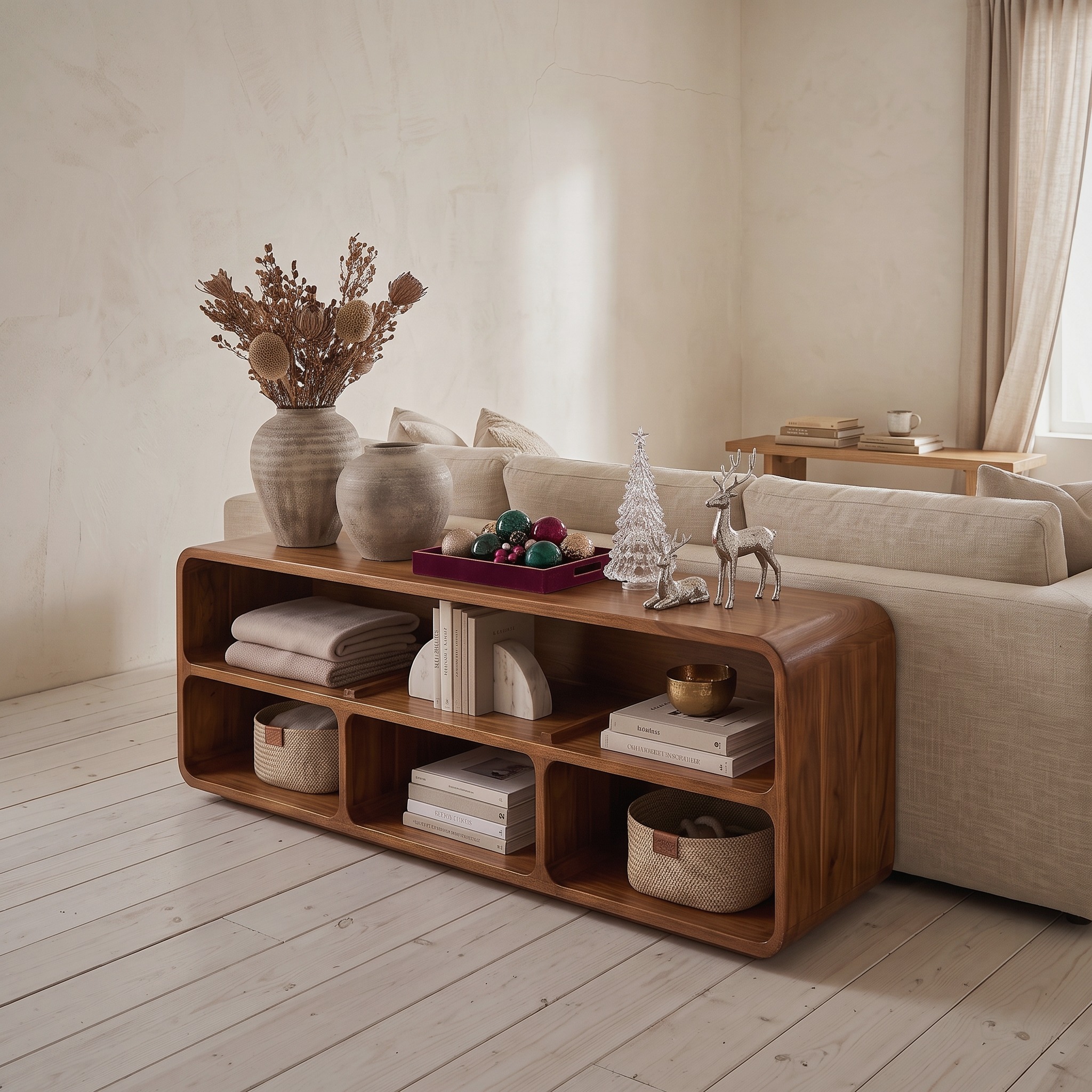 Mid Century Santa Storage Console Table Living Room