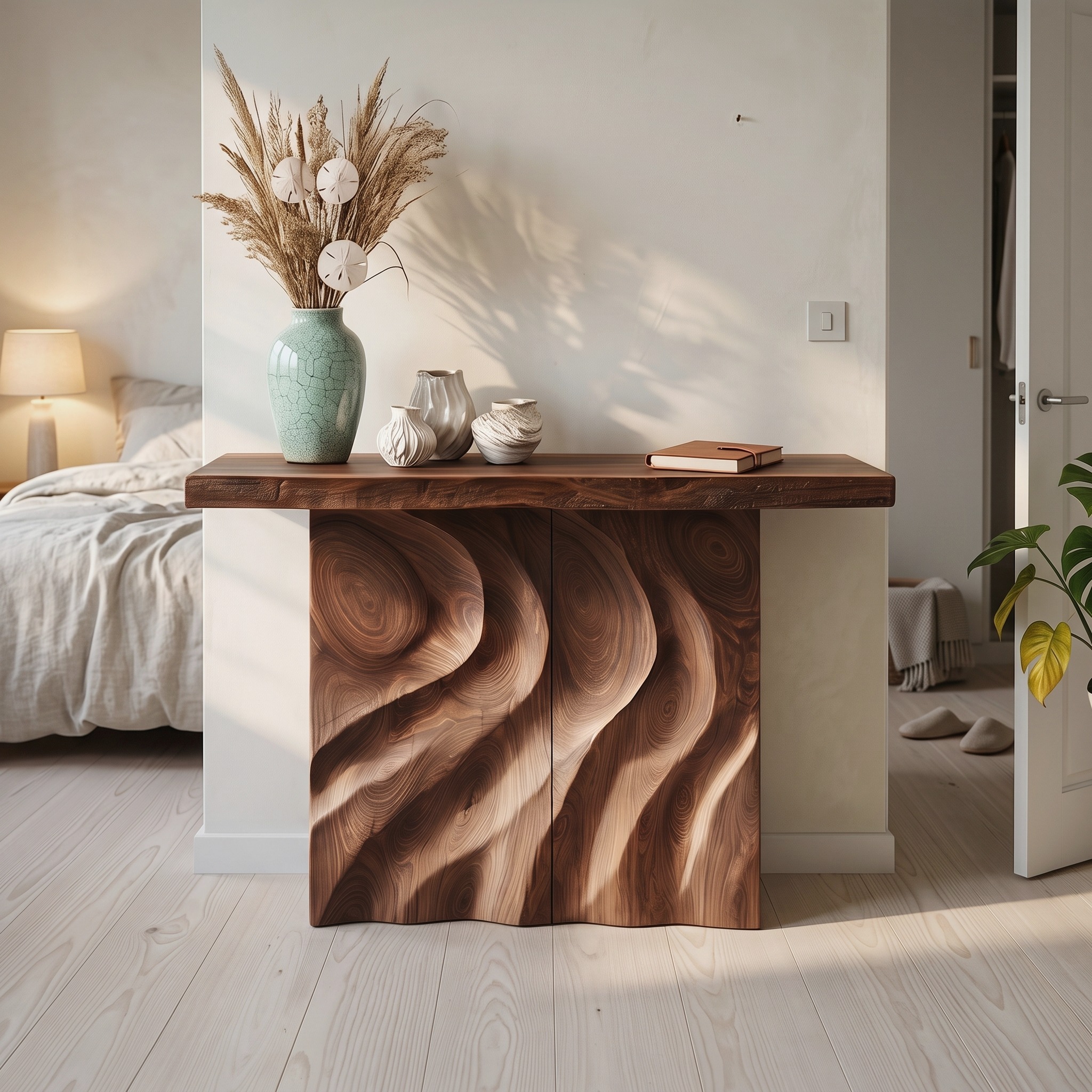 Mid Century Sculpted Base Console Table for Reception Area