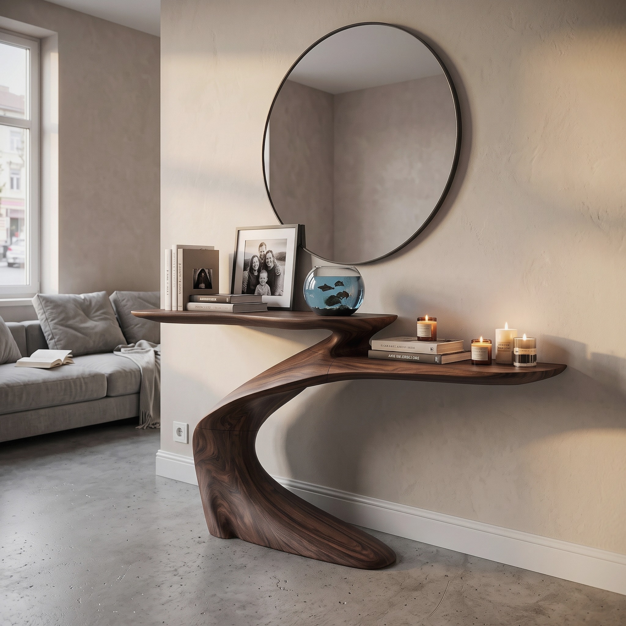 Mid Century Sculptural Console Table for Foyer and Living Room