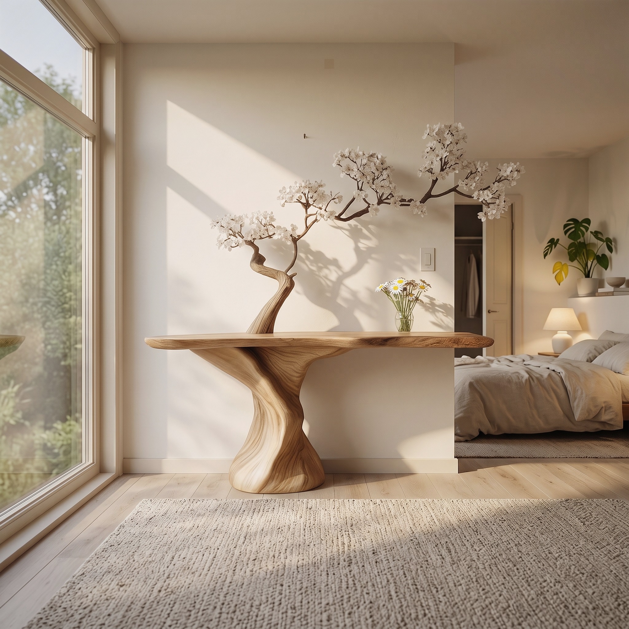Mid Century Sculptural Entry Console Table Living
