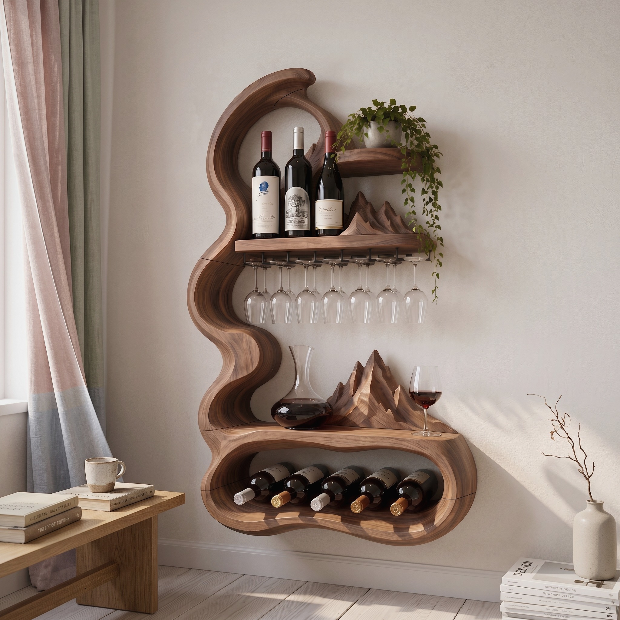Mid Century Sculptural Wine Display for Dining Space