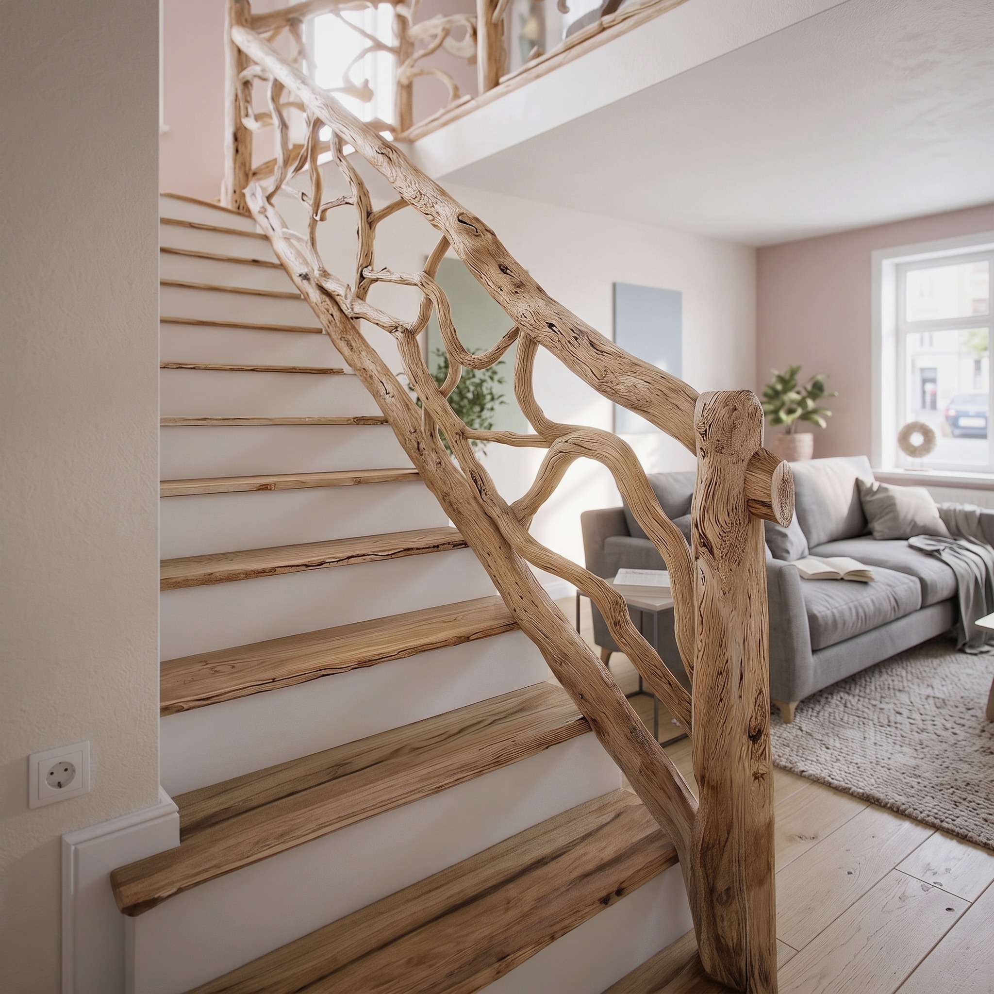 Mid Century Solid Timber Staircase Hallway