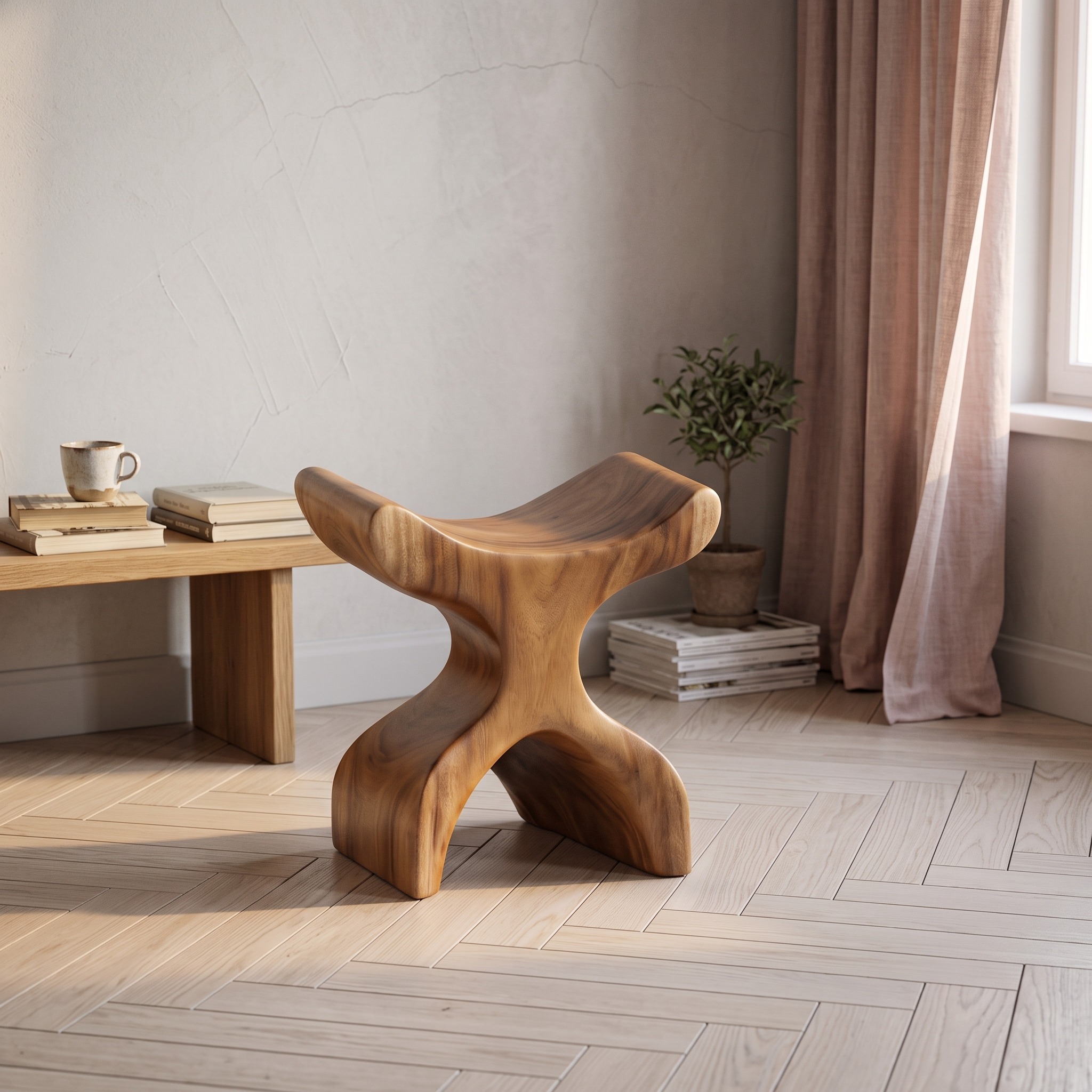 Mid Century Solid Wood Bath Seat, Handcrafted Shower Bench & Spa Stool for Modern Bathroom Furniture Decor