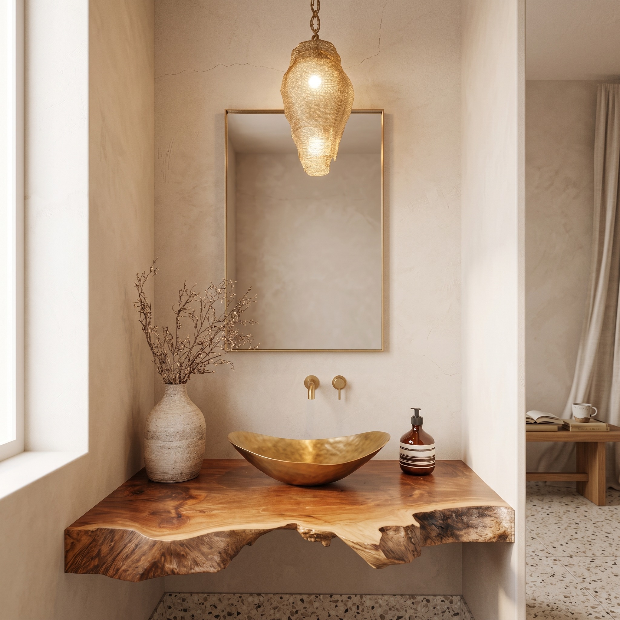 Mid-Century Solid Wood Bathroom Vanity, Floating Under-Sink Cabinet Console Storage Unit