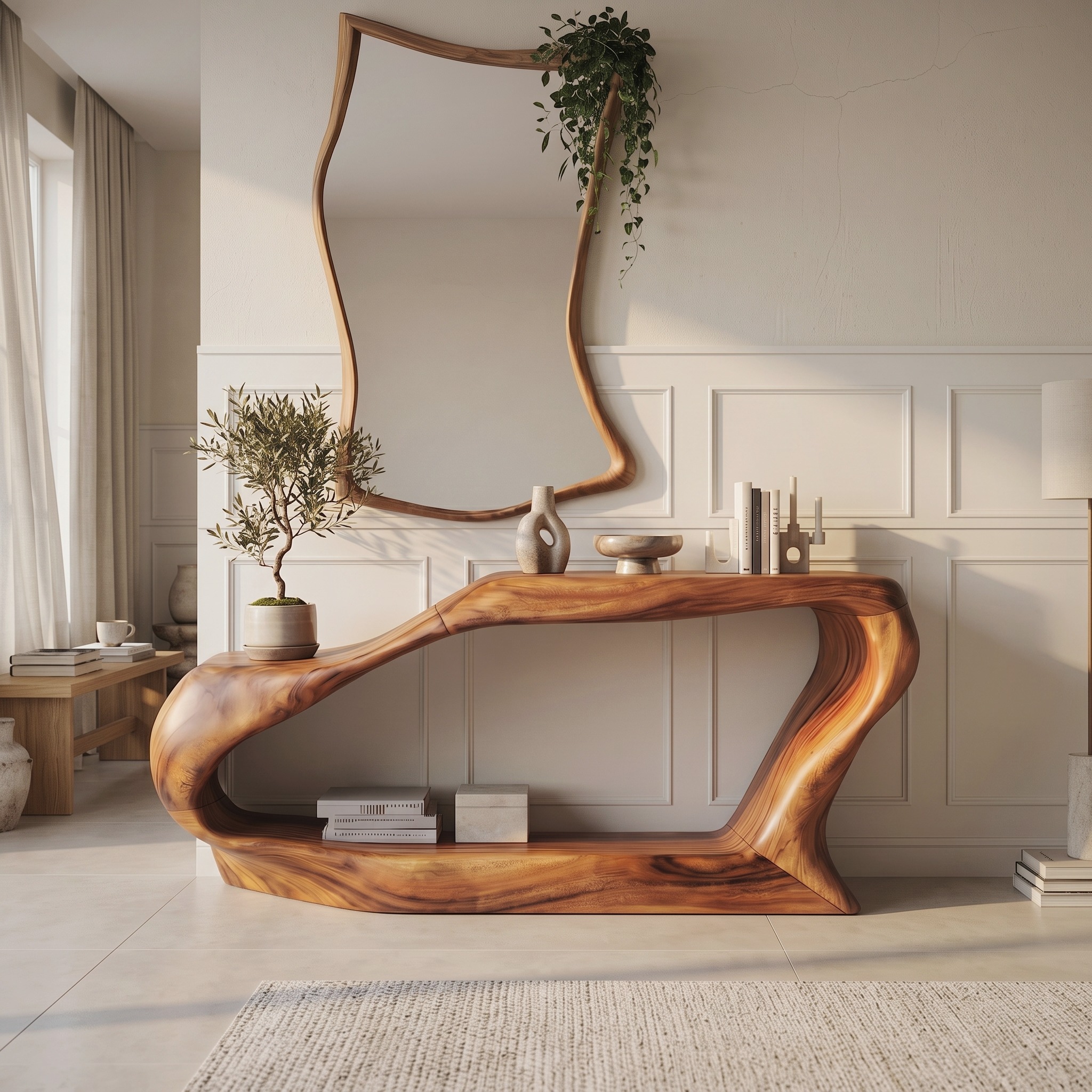 Mid Century Solid Wood Console Table for Living Room Decor