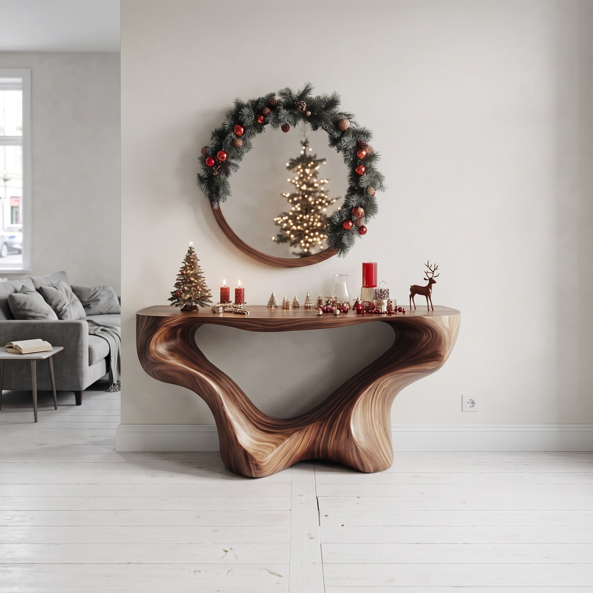 Mid-Century Solid Wood Console Table, Live Edge Organic Entryway Table & Accent Credenza