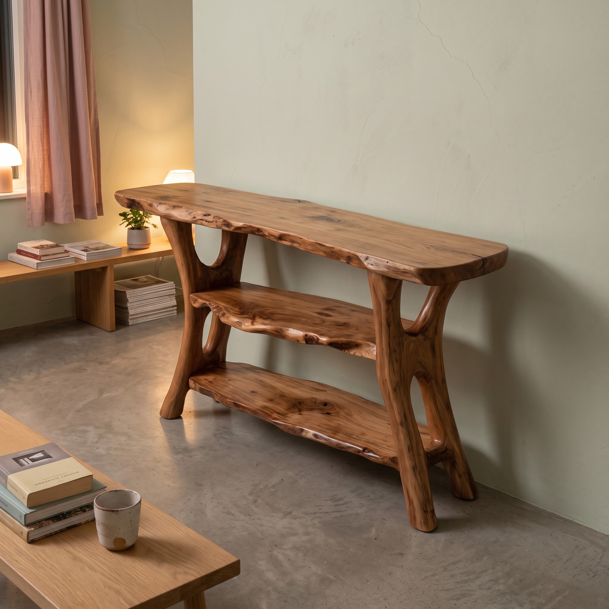 Mid-Century Solid Wood Console Table, Modern Foyer Accent Table, Minimalist Behind Sofa Table for Living Room