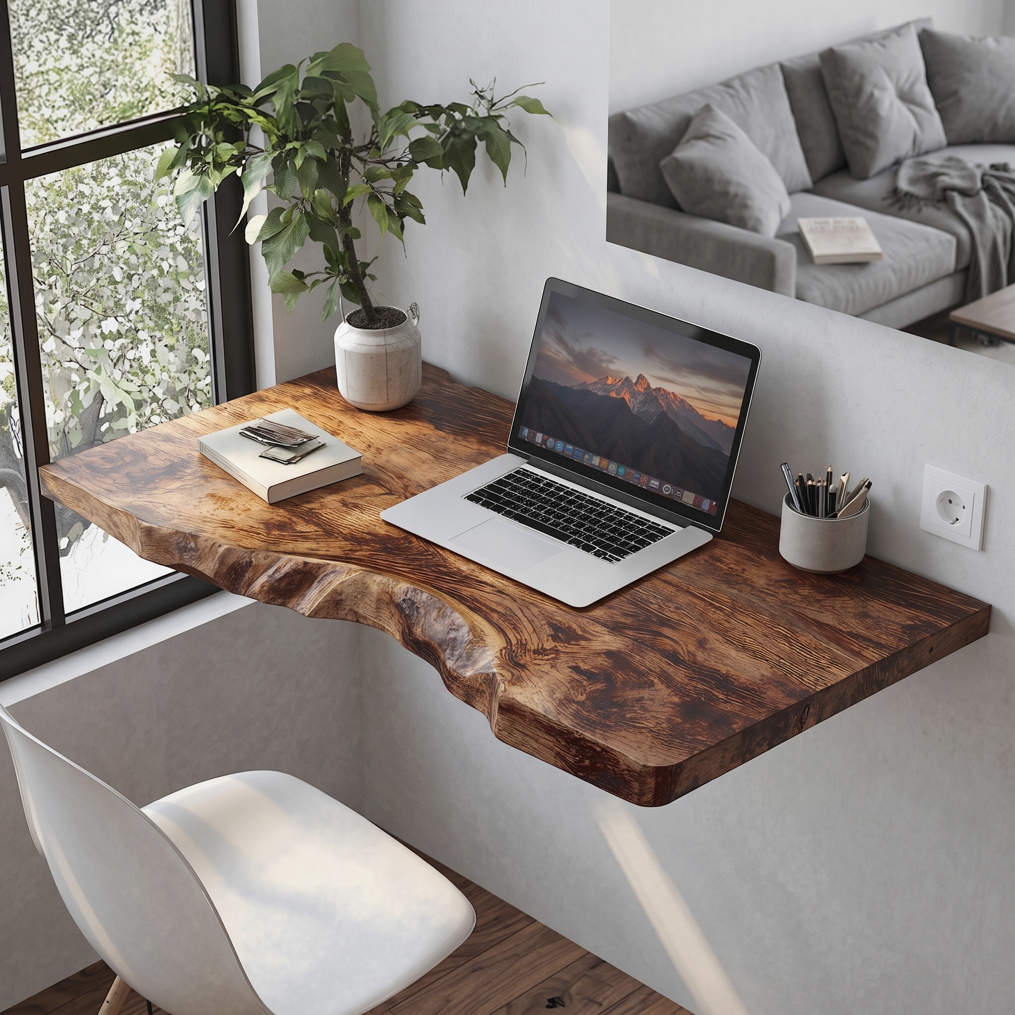 Mid Century Solid Wood Floating Desk for Creative Workspaces