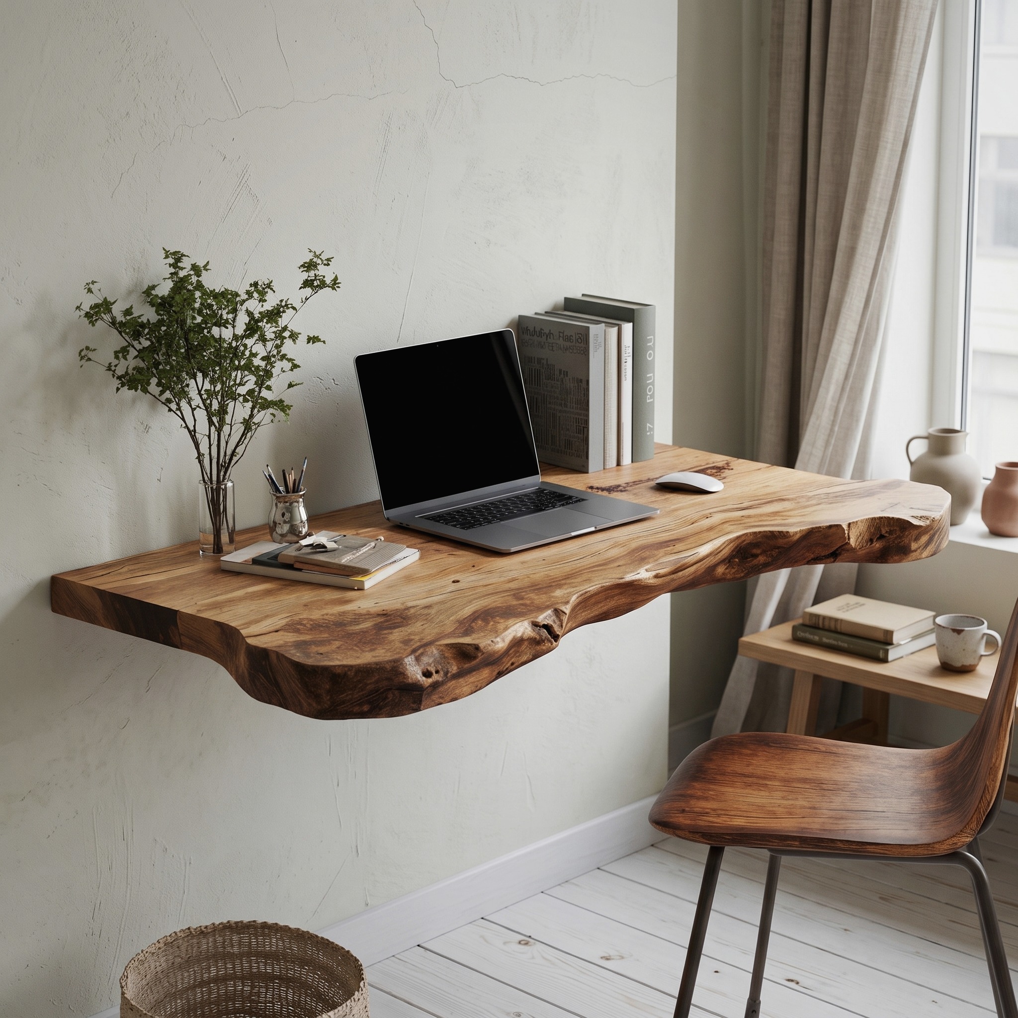 Mid Century Solid Wood Floating Desk for Productivity and Style