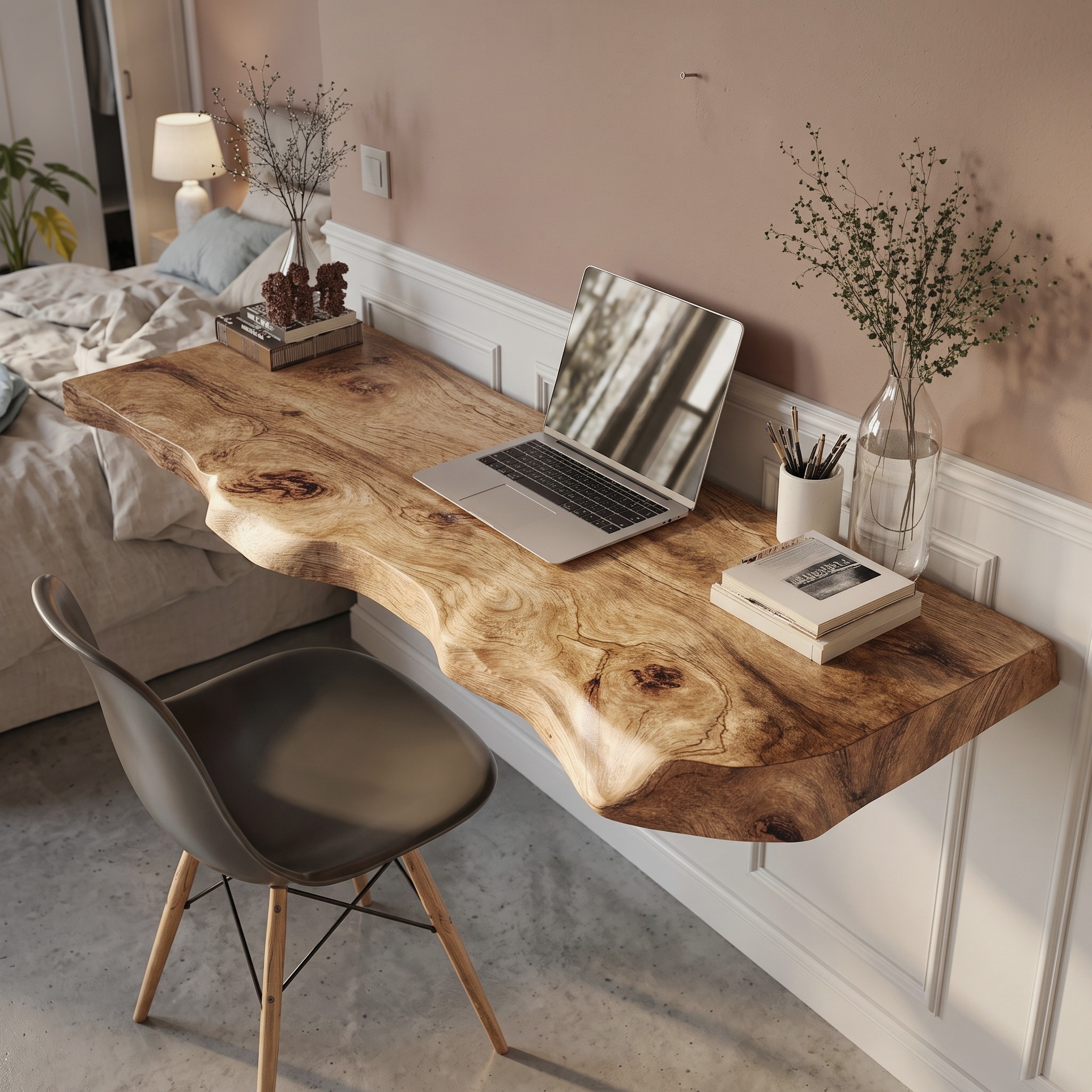 Mid Century Solid Wood Floating Desk for Sleek Home Styling