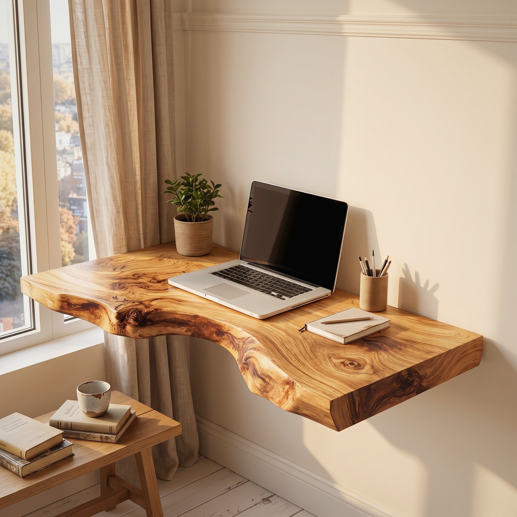 Mid Century Solid Wood Floating Desk for Smart and Elegant Decor