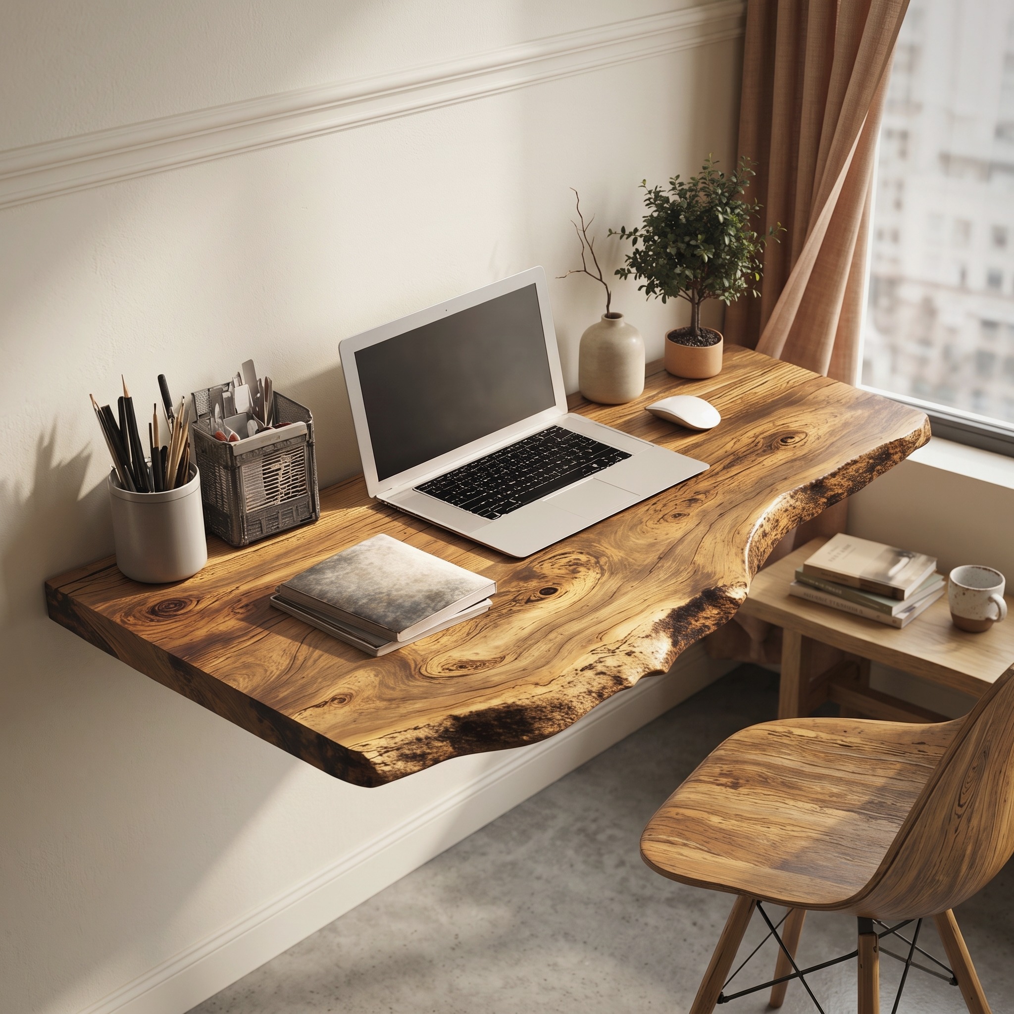 Mid Century Solid Wood Floating Desk for Smart Furniture Arrangement