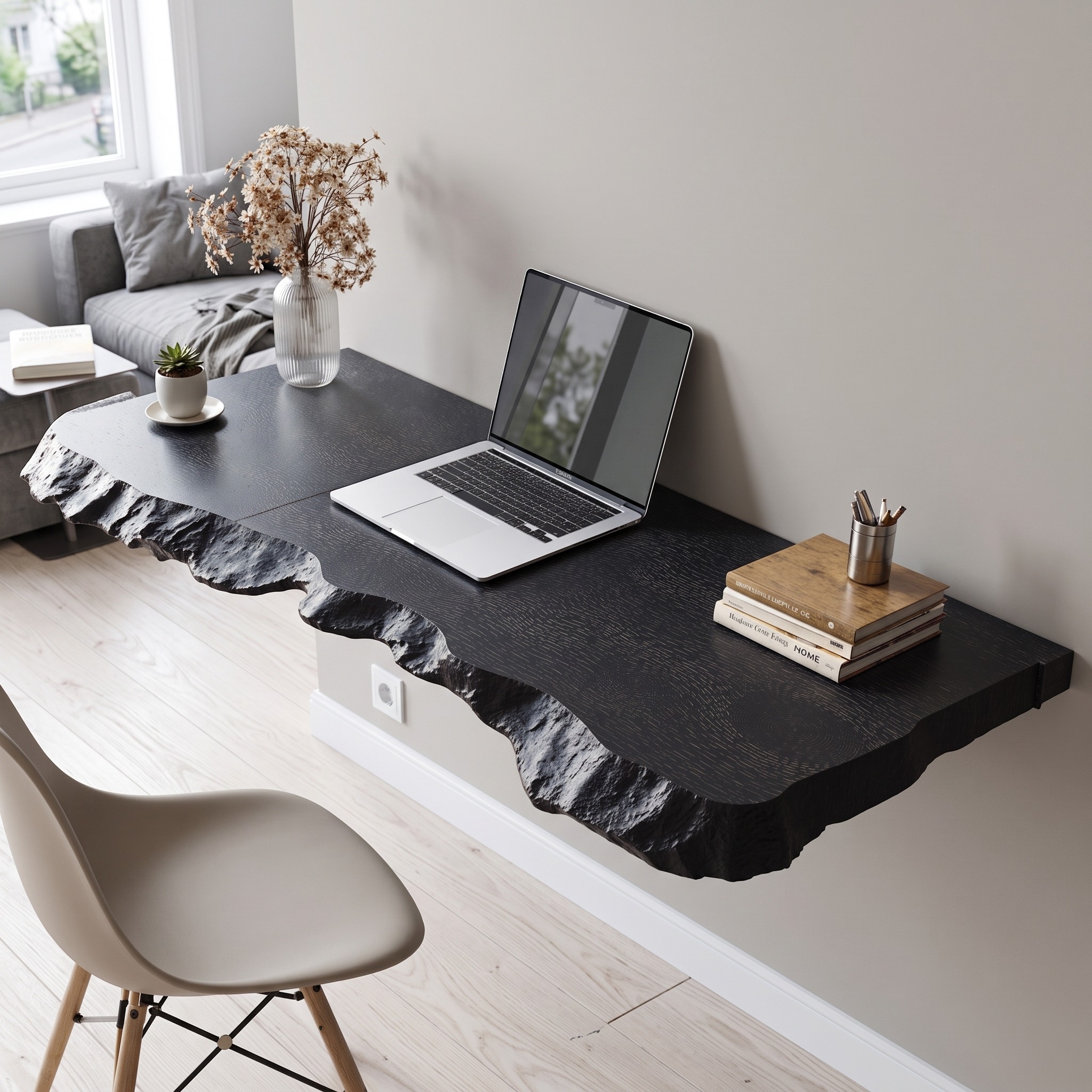 Mid-Century Solid Wood Floating Desk, Modern Wall-Mounted Laptop Console for Space-Saving Home Office